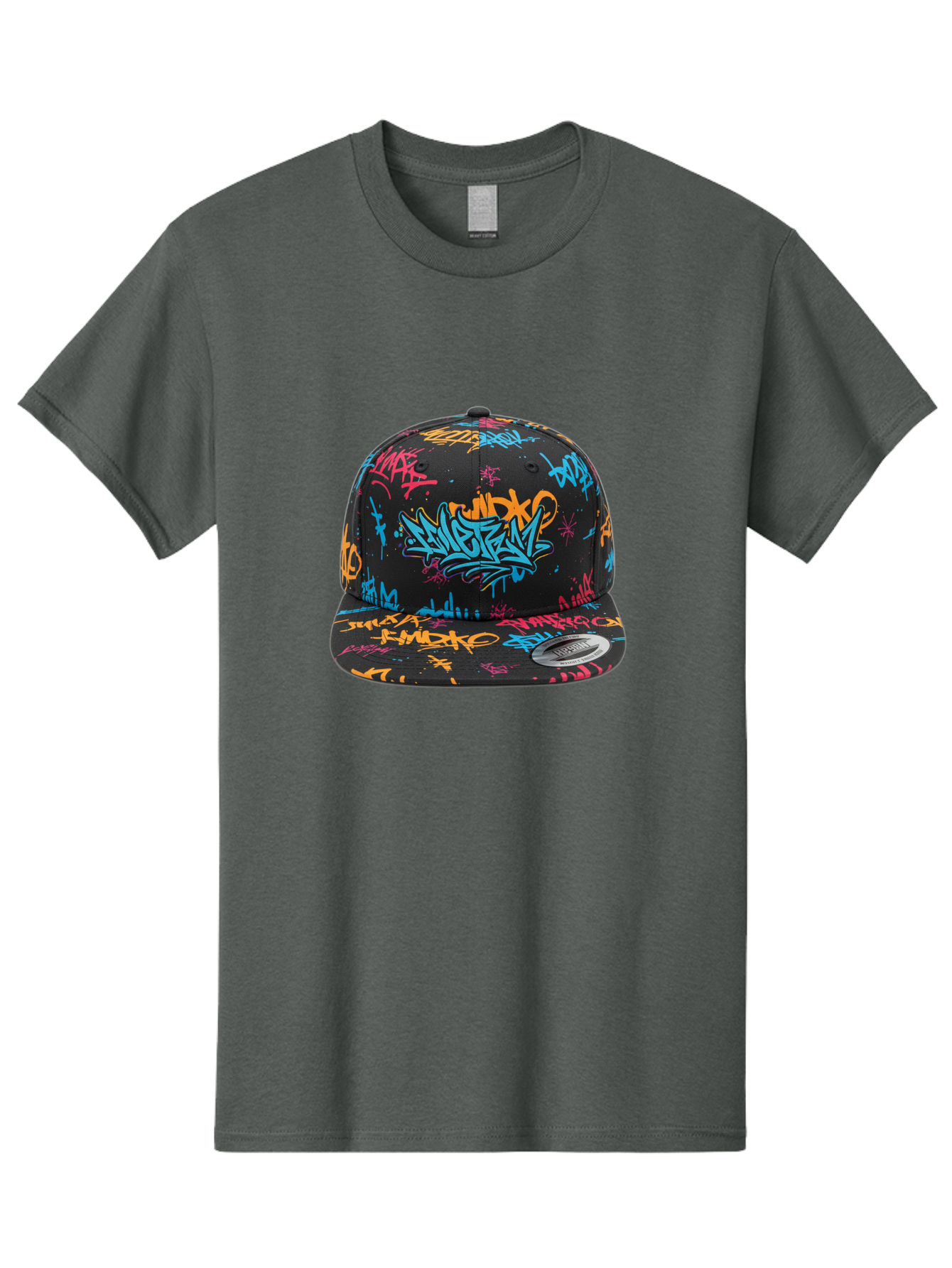 Graffiti-Snapback Men'S Graphic Tee, 100% Cotton, Comfortable Casual Summer Wear, Machine Washable, Graffiti Cap, Urban Style, Streetwear Fashion, Black Baseball Cap, Colorful Graffiti, Bold Design, Trendy Accessory, New Era Cap, Custom Hat, Bad166