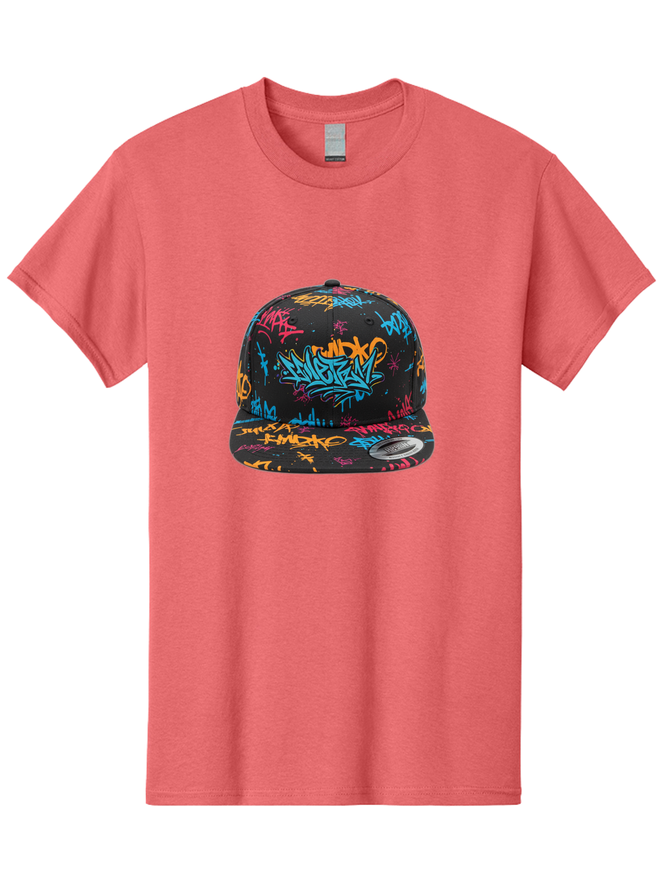 Graffiti-Snapback Men'S Graphic Tee, 100% Cotton, Comfortable Casual Summer Wear, Machine Washable, Graffiti Cap, Urban Style, Streetwear Fashion, Black Baseball Cap, Colorful Graffiti, Bold Design, Trendy Accessory, New Era Cap, Custom Hat, Bad166
