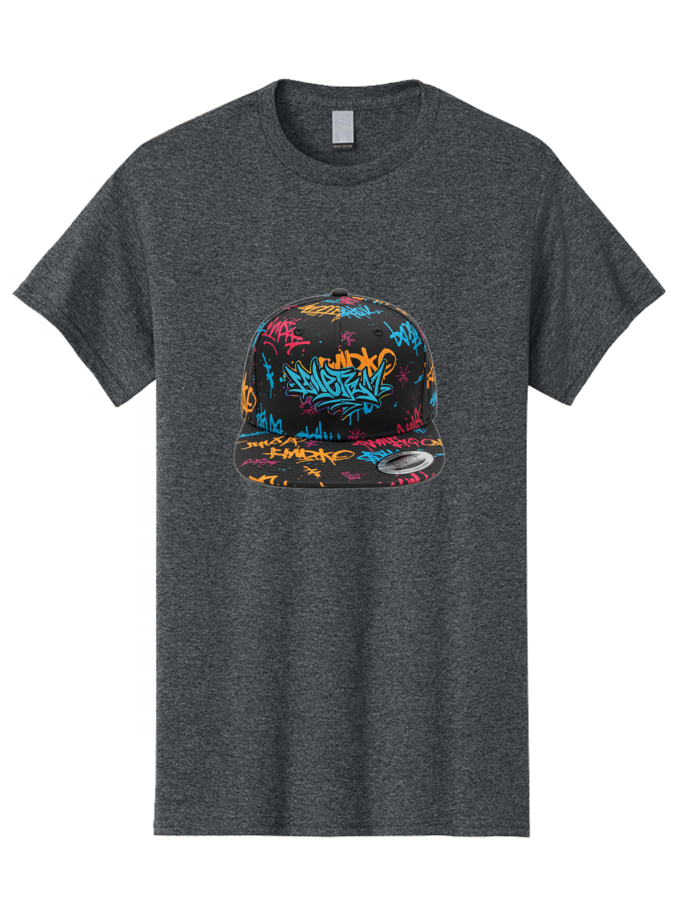 Graffiti-Snapback Men'S Graphic Tee, 100% Cotton, Comfortable Casual Summer Wear, Machine Washable, Graffiti Cap, Urban Style, Streetwear Fashion, Black Baseball Cap, Colorful Graffiti, Bold Design, Trendy Accessory, New Era Cap, Custom Hat, Bad166