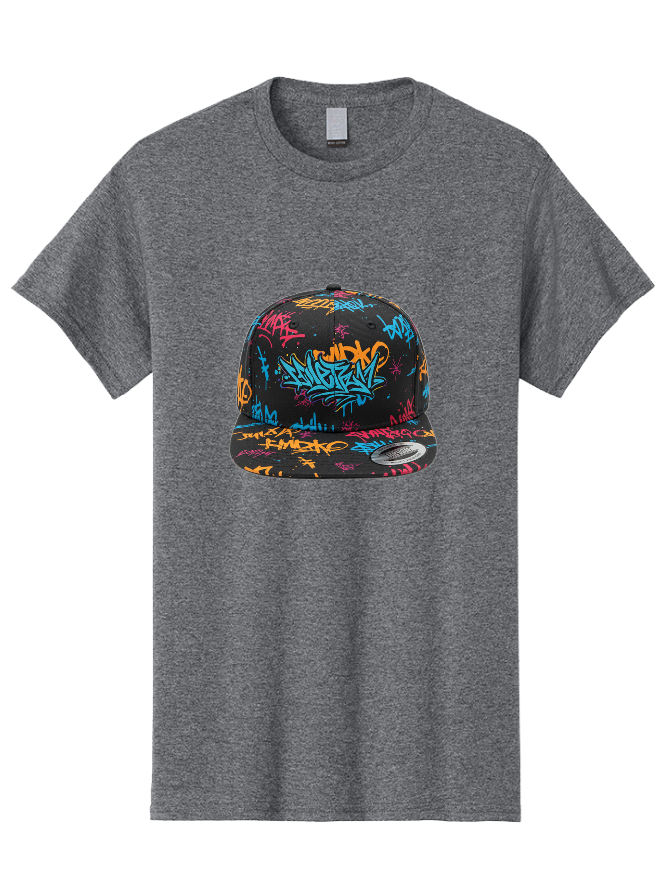 Graffiti-Snapback Men'S Graphic Tee, 100% Cotton, Comfortable Casual Summer Wear, Machine Washable, Graffiti Cap, Urban Style, Streetwear Fashion, Black Baseball Cap, Colorful Graffiti, Bold Design, Trendy Accessory, New Era Cap, Custom Hat, Bad166