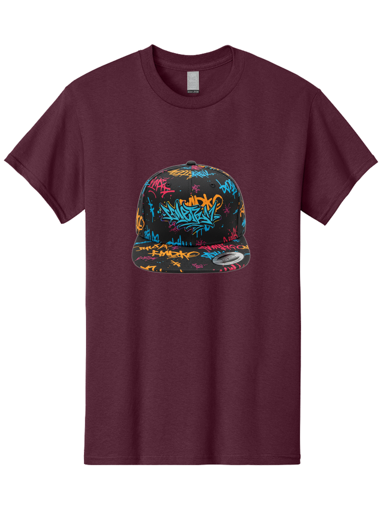 Graffiti-Snapback Men'S Graphic Tee, 100% Cotton, Comfortable Casual Summer Wear, Machine Washable, Graffiti Cap, Urban Style, Streetwear Fashion, Black Baseball Cap, Colorful Graffiti, Bold Design, Trendy Accessory, New Era Cap, Custom Hat, Bad166