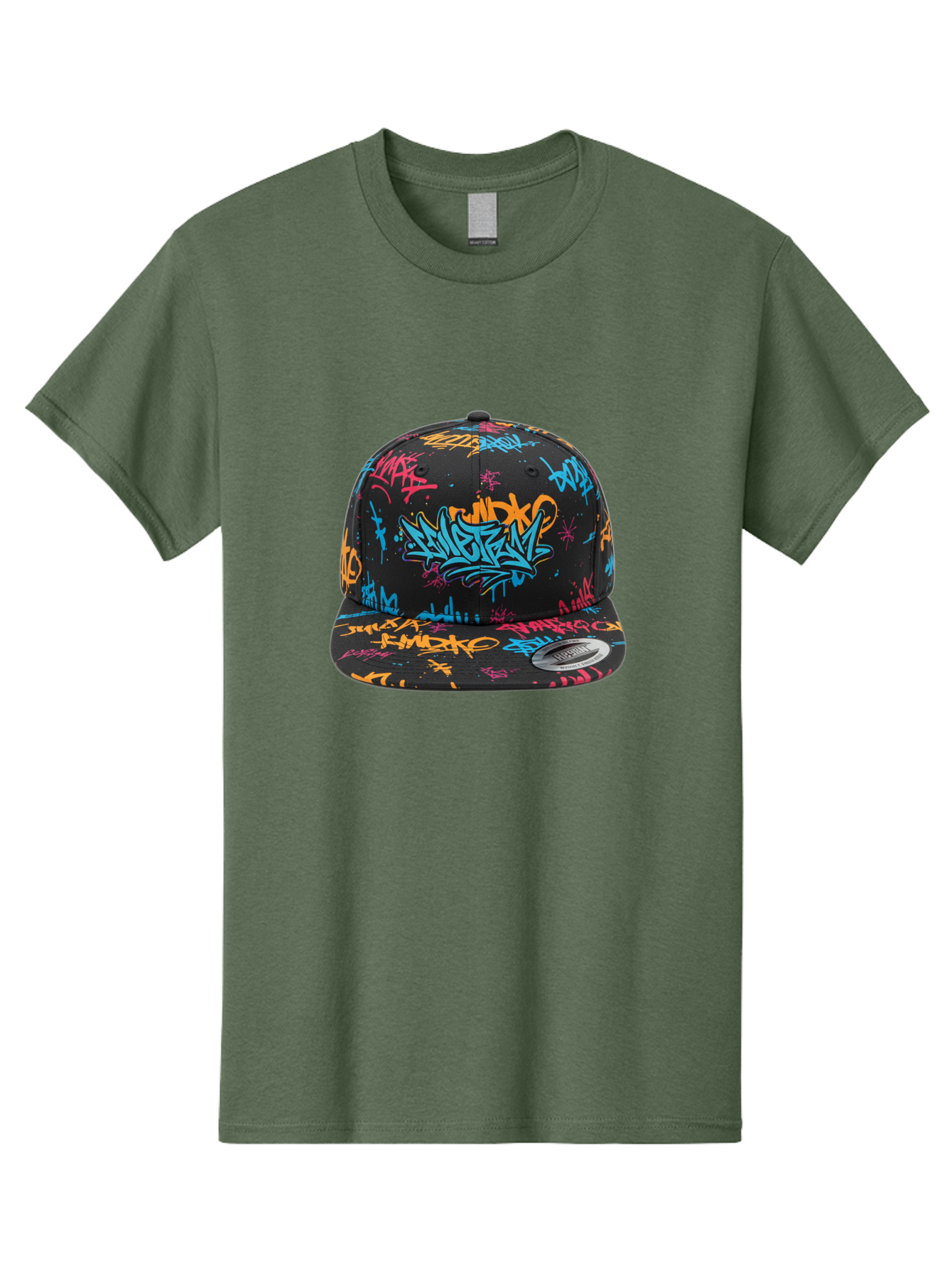Graffiti-Snapback Men'S Graphic Tee, 100% Cotton, Comfortable Casual Summer Wear, Machine Washable, Graffiti Cap, Urban Style, Streetwear Fashion, Black Baseball Cap, Colorful Graffiti, Bold Design, Trendy Accessory, New Era Cap, Custom Hat, Bad166