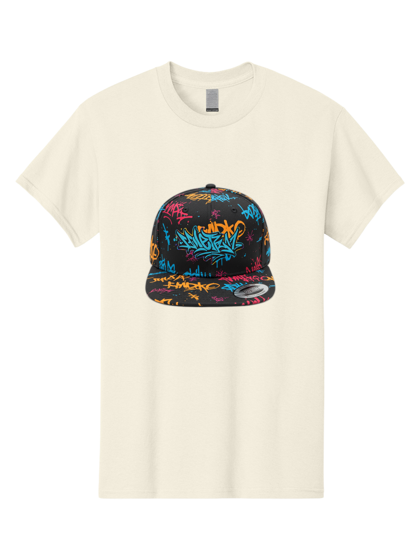 Graffiti-Snapback Men'S Graphic Tee, 100% Cotton, Comfortable Casual Summer Wear, Machine Washable, Graffiti Cap, Urban Style, Streetwear Fashion, Black Baseball Cap, Colorful Graffiti, Bold Design, Trendy Accessory, New Era Cap, Custom Hat, Bad166