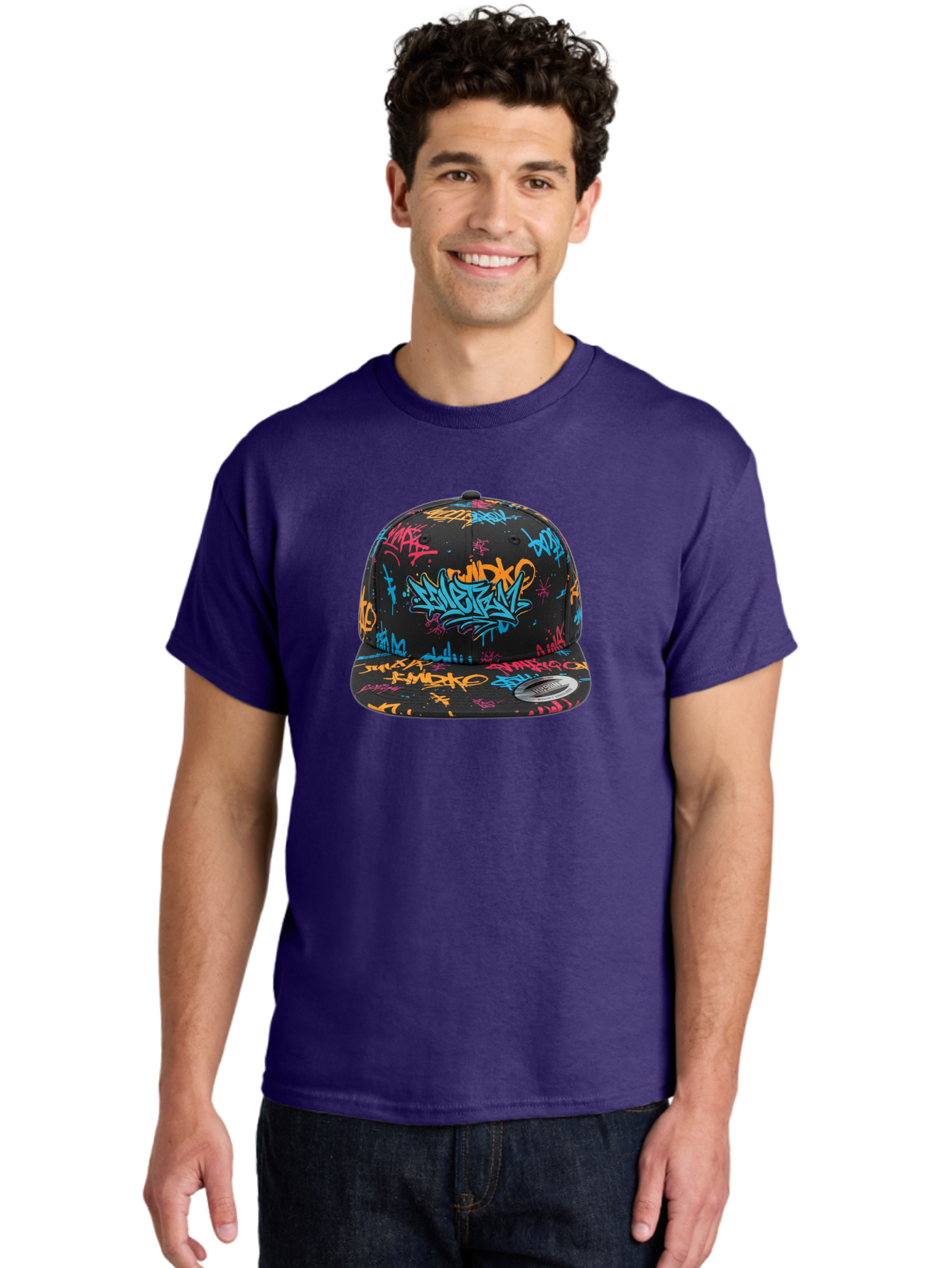 Graffiti-Snapback Men'S Graphic Tee, 100% Cotton, Comfortable Casual Summer Wear, Machine Washable, Graffiti Cap, Urban Style, Streetwear Fashion, Black Baseball Cap, Colorful Graffiti, Bold Design, Trendy Accessory, New Era Cap, Custom Hat, Bad166