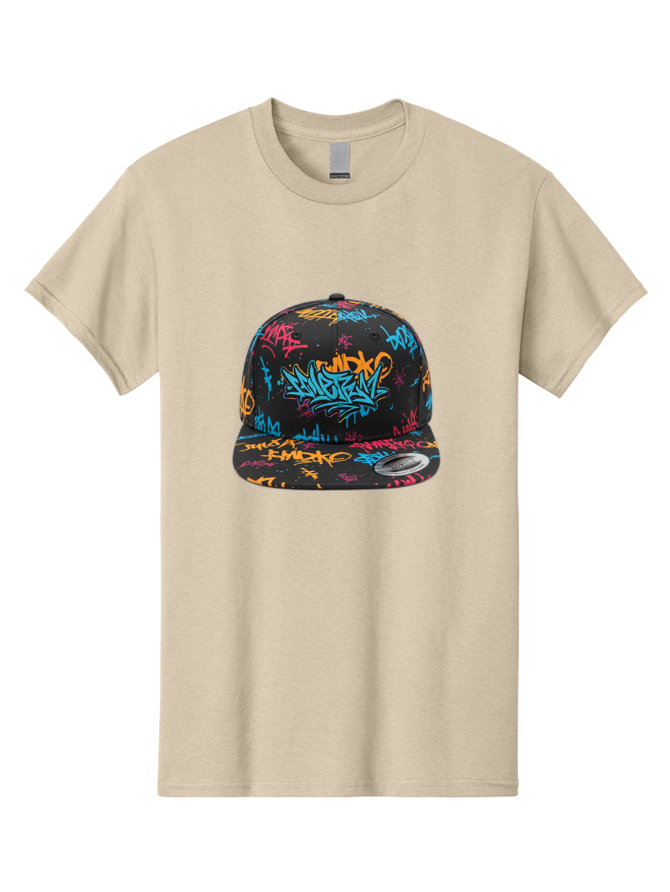 Graffiti-Snapback Men'S Graphic Tee, 100% Cotton, Comfortable Casual Summer Wear, Machine Washable, Graffiti Cap, Urban Style, Streetwear Fashion, Black Baseball Cap, Colorful Graffiti, Bold Design, Trendy Accessory, New Era Cap, Custom Hat, Bad166