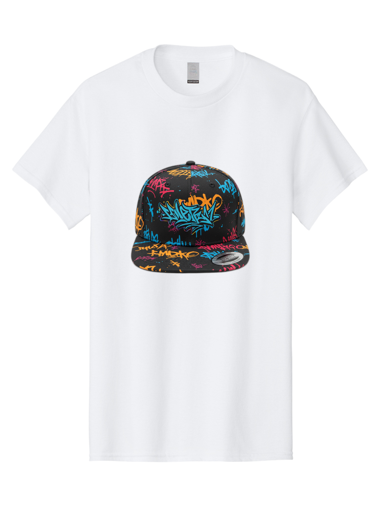 Graffiti-Snapback Men'S Graphic Tee, 100% Cotton, Comfortable Casual Summer Wear, Machine Washable, Graffiti Cap, Urban Style, Streetwear Fashion, Black Baseball Cap, Colorful Graffiti, Bold Design, Trendy Accessory, New Era Cap, Custom Hat, Bad166