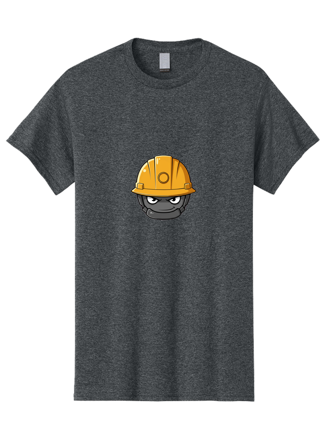 Gray-Character-In-Orange-Hard-Hat Men'S Graphic Tee, 100% Cotton, Comfortable Casual Summer Wear, Machine Washable, Construction Worker, Hard Hat, Yellow Helmet, Menacing Face, Construction Site, Laborer, Worker, Industry, Safety Gear, Bad168