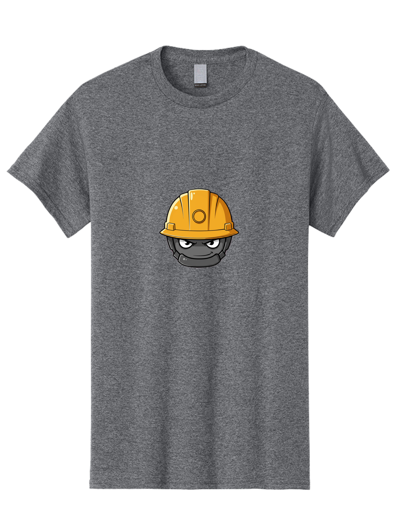 Gray-Character-In-Orange-Hard-Hat Men'S Graphic Tee, 100% Cotton, Comfortable Casual Summer Wear, Machine Washable, Construction Worker, Hard Hat, Yellow Helmet, Menacing Face, Construction Site, Laborer, Worker, Industry, Safety Gear, Bad168