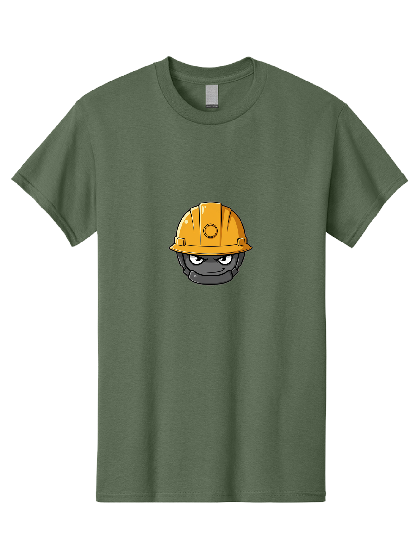 Gray-Character-In-Orange-Hard-Hat Men'S Graphic Tee, 100% Cotton, Comfortable Casual Summer Wear, Machine Washable, Construction Worker, Hard Hat, Yellow Helmet, Menacing Face, Construction Site, Laborer, Worker, Industry, Safety Gear, Bad168