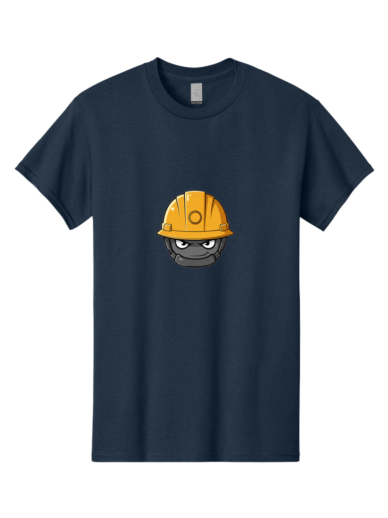 Gray-Character-In-Orange-Hard-Hat Men'S Graphic Tee, 100% Cotton, Comfortable Casual Summer Wear, Machine Washable, Construction Worker, Hard Hat, Yellow Helmet, Menacing Face, Construction Site, Laborer, Worker, Industry, Safety Gear, Bad168