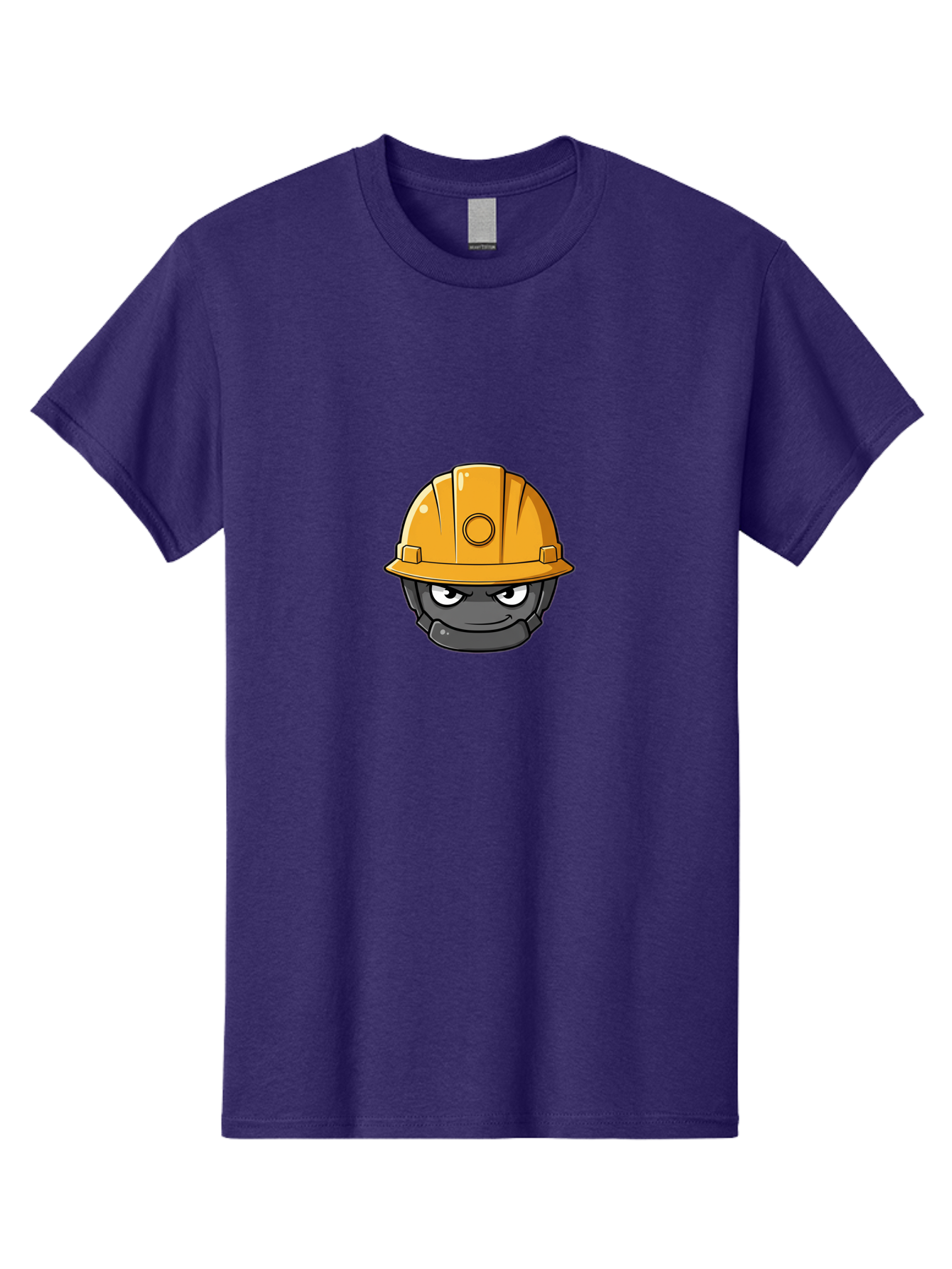 Gray-Character-In-Orange-Hard-Hat Men'S Graphic Tee, 100% Cotton, Comfortable Casual Summer Wear, Machine Washable, Construction Worker, Hard Hat, Yellow Helmet, Menacing Face, Construction Site, Laborer, Worker, Industry, Safety Gear, Bad168