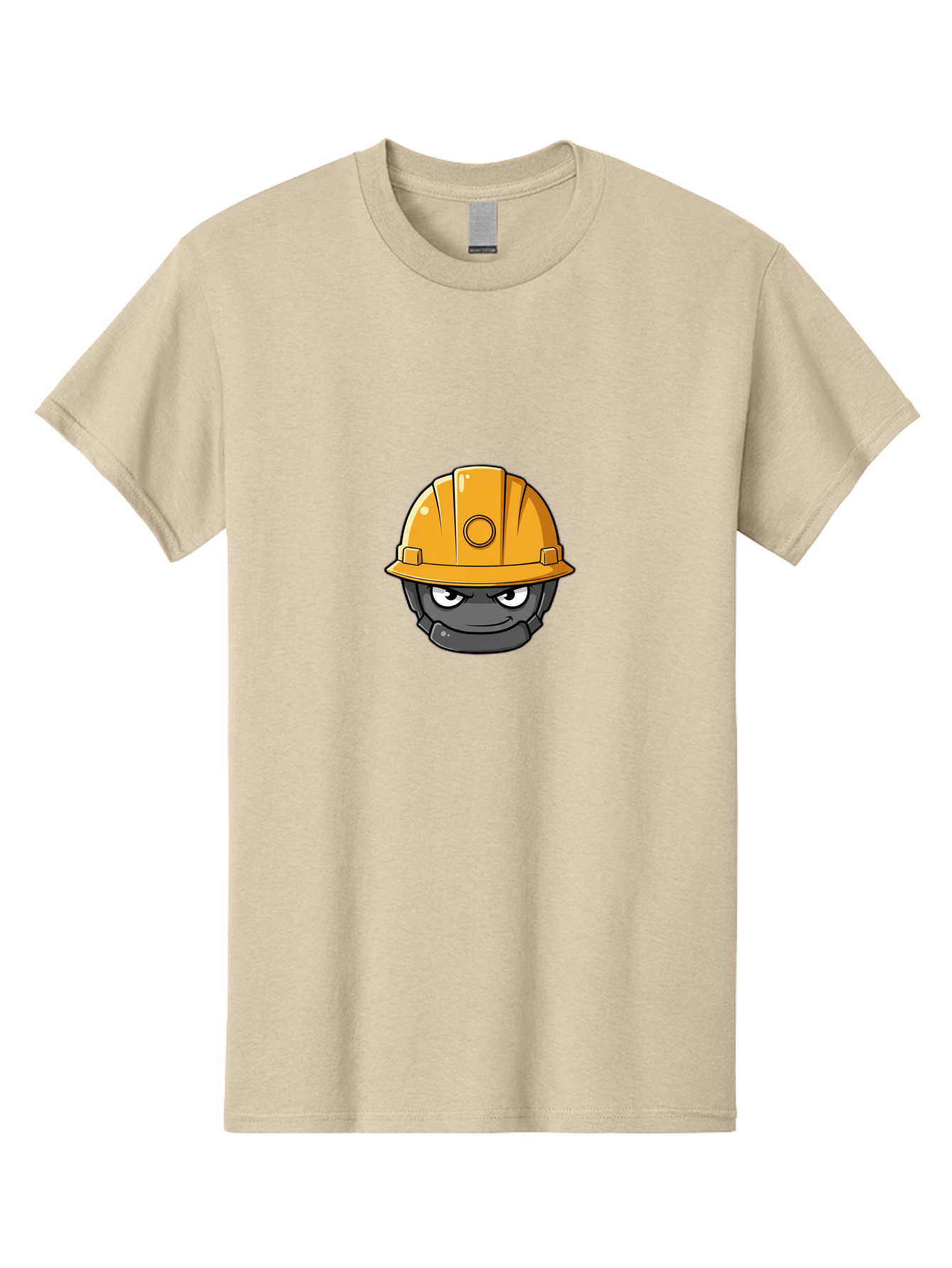 Gray-Character-In-Orange-Hard-Hat Men'S Graphic Tee, 100% Cotton, Comfortable Casual Summer Wear, Machine Washable, Construction Worker, Hard Hat, Yellow Helmet, Menacing Face, Construction Site, Laborer, Worker, Industry, Safety Gear, Bad168