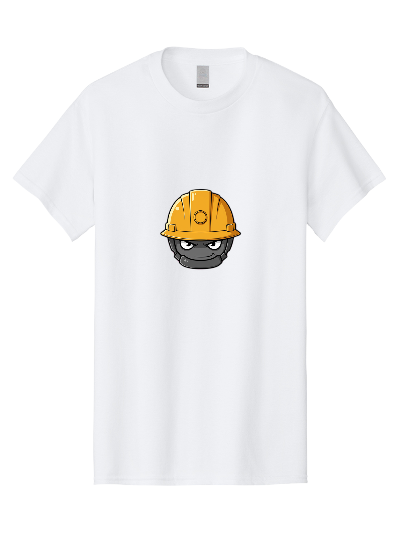 Gray-Character-In-Orange-Hard-Hat Men'S Graphic Tee, 100% Cotton, Comfortable Casual Summer Wear, Machine Washable, Construction Worker, Hard Hat, Yellow Helmet, Menacing Face, Construction Site, Laborer, Worker, Industry, Safety Gear, Bad168
