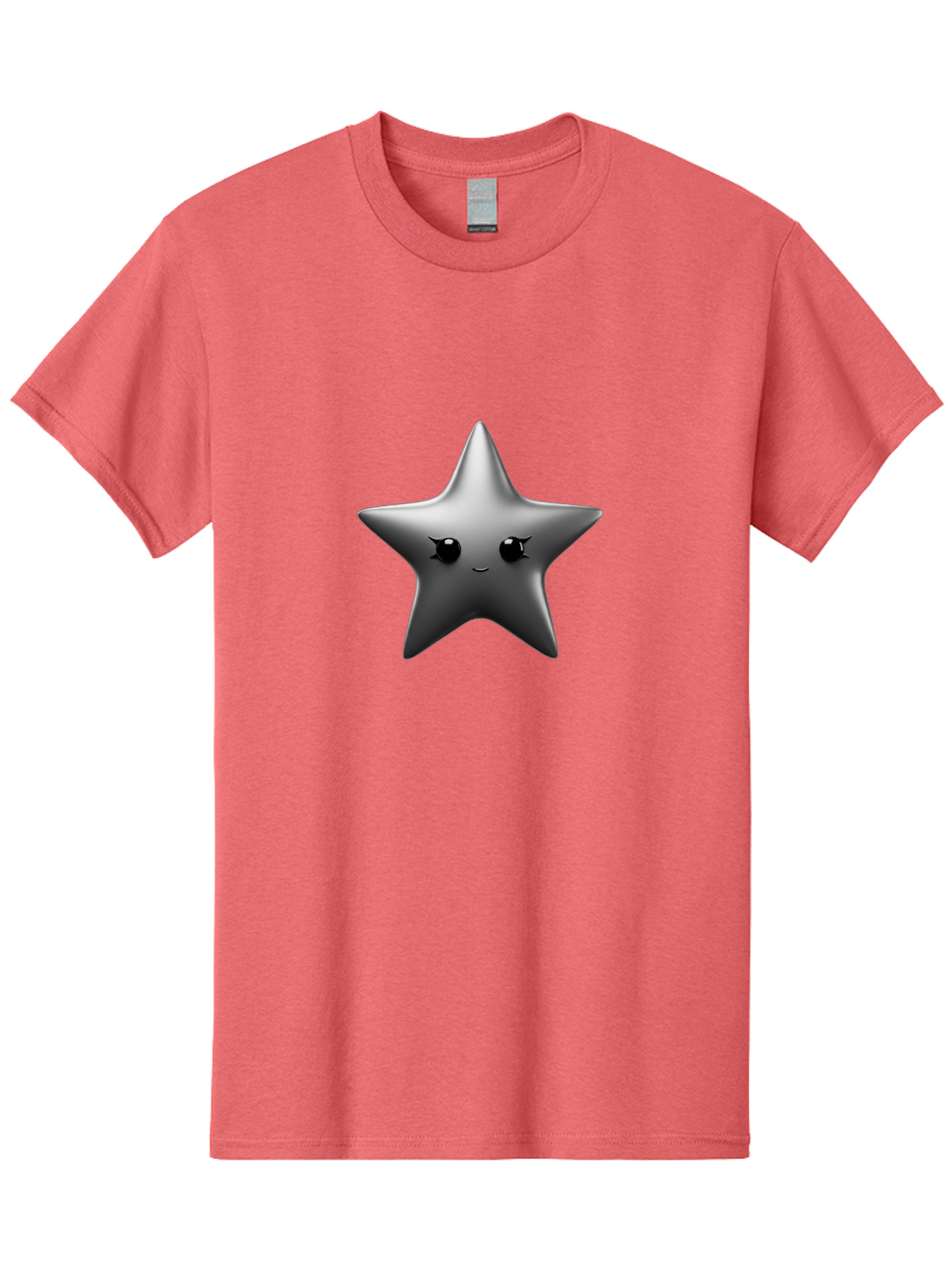 Grey-Star Men'S Graphic Tee, 100% Cotton, Comfortable Casual Summer Wear, Machine Washable, Cartoon Star, Silver Star, Cute Star, Feminine Face, Shiny, Glossy, Adorable, Charming, Whimsical, Fantasy Bad169