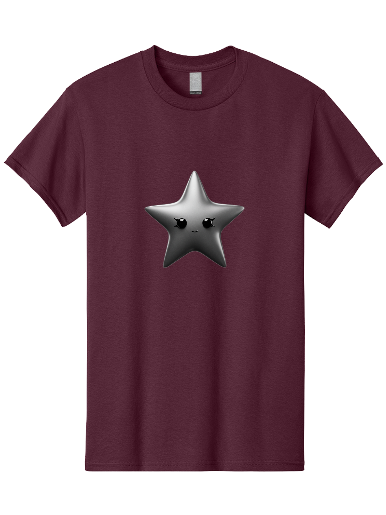 Grey-Star Men'S Graphic Tee, 100% Cotton, Comfortable Casual Summer Wear, Machine Washable, Cartoon Star, Silver Star, Cute Star, Feminine Face, Shiny, Glossy, Adorable, Charming, Whimsical, Fantasy Bad169