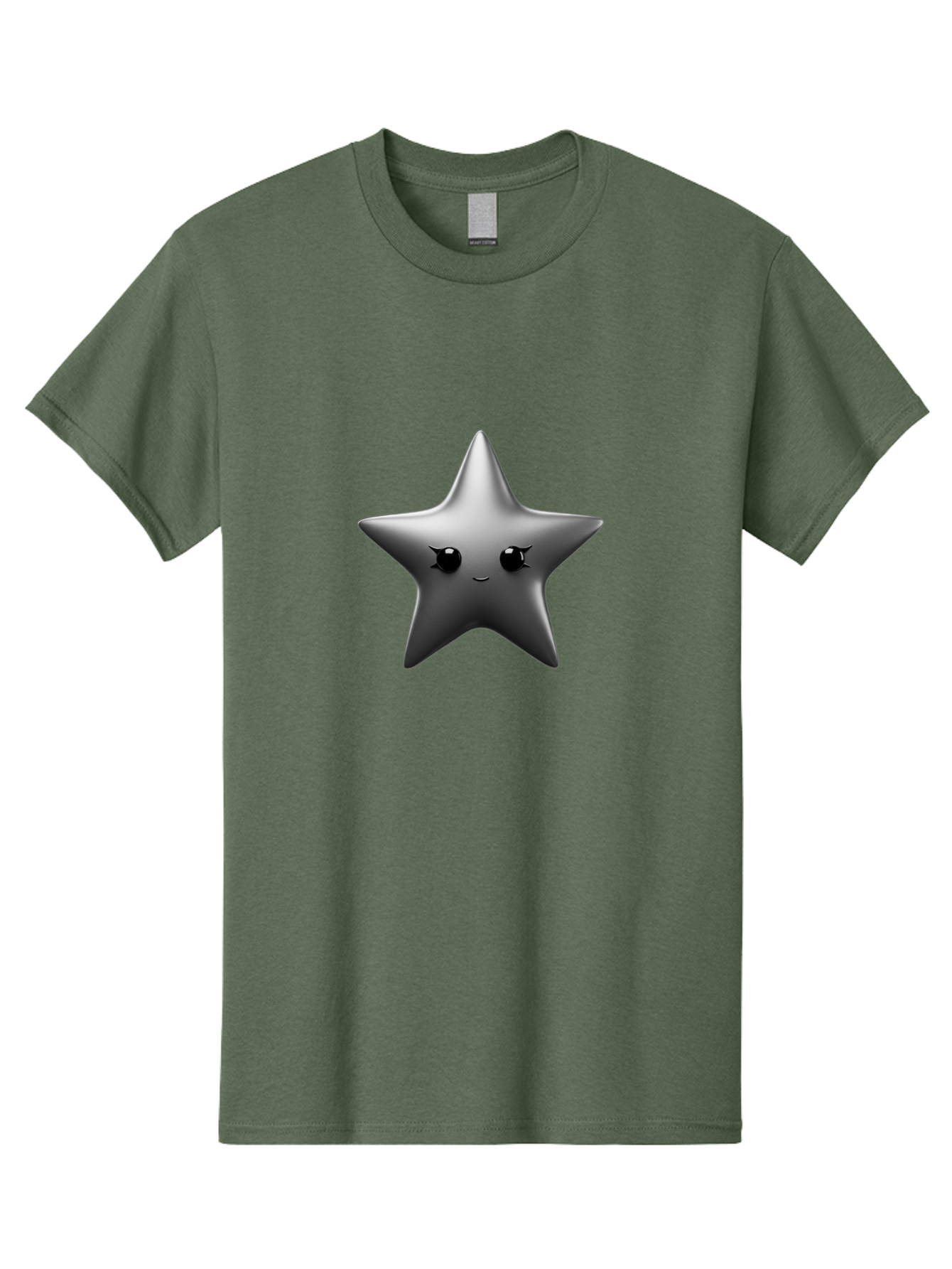 Grey-Star Men'S Graphic Tee, 100% Cotton, Comfortable Casual Summer Wear, Machine Washable, Cartoon Star, Silver Star, Cute Star, Feminine Face, Shiny, Glossy, Adorable, Charming, Whimsical, Fantasy Bad169