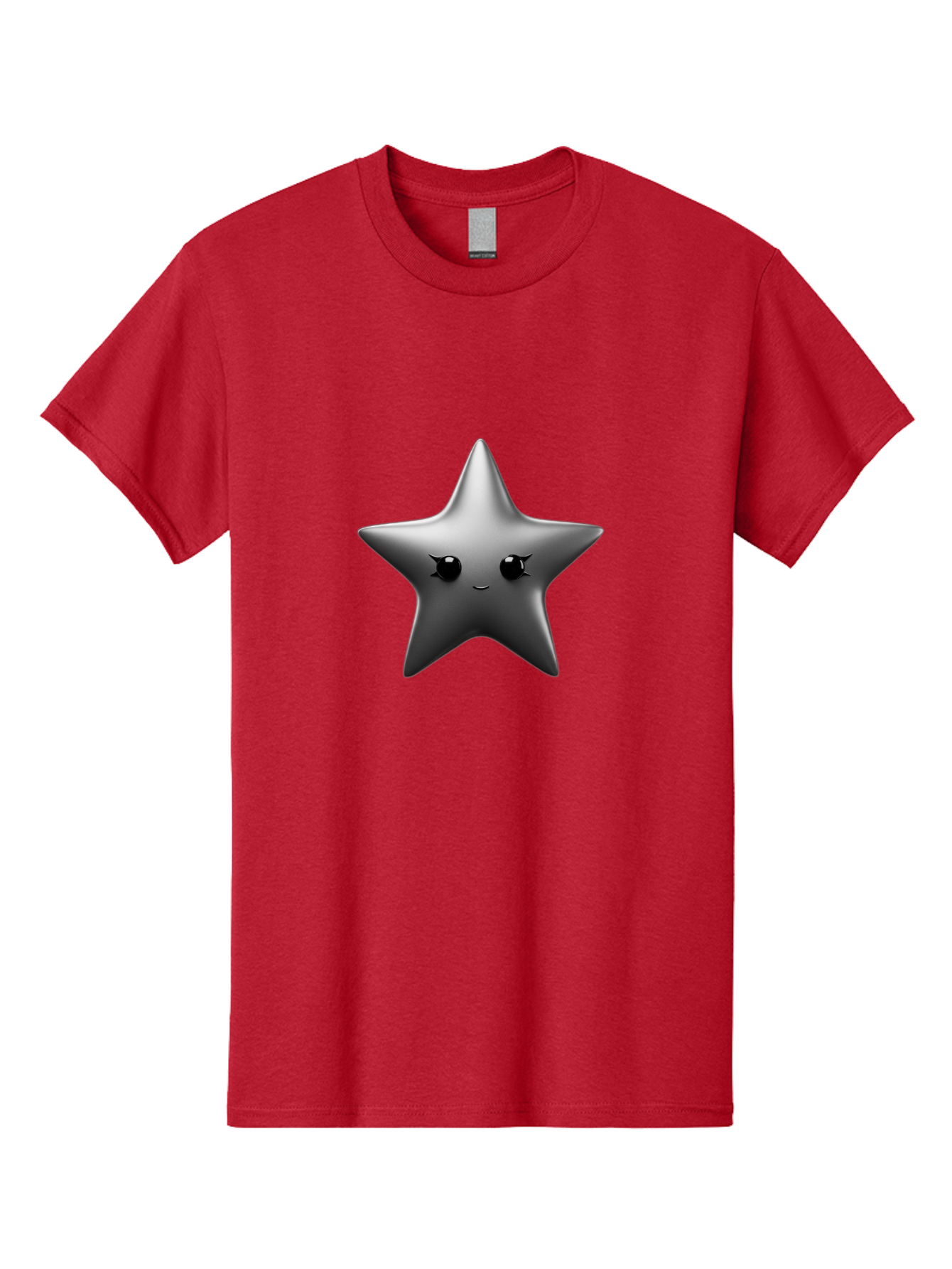 Grey-Star Men'S Graphic Tee, 100% Cotton, Comfortable Casual Summer Wear, Machine Washable, Cartoon Star, Silver Star, Cute Star, Feminine Face, Shiny, Glossy, Adorable, Charming, Whimsical, Fantasy Bad169