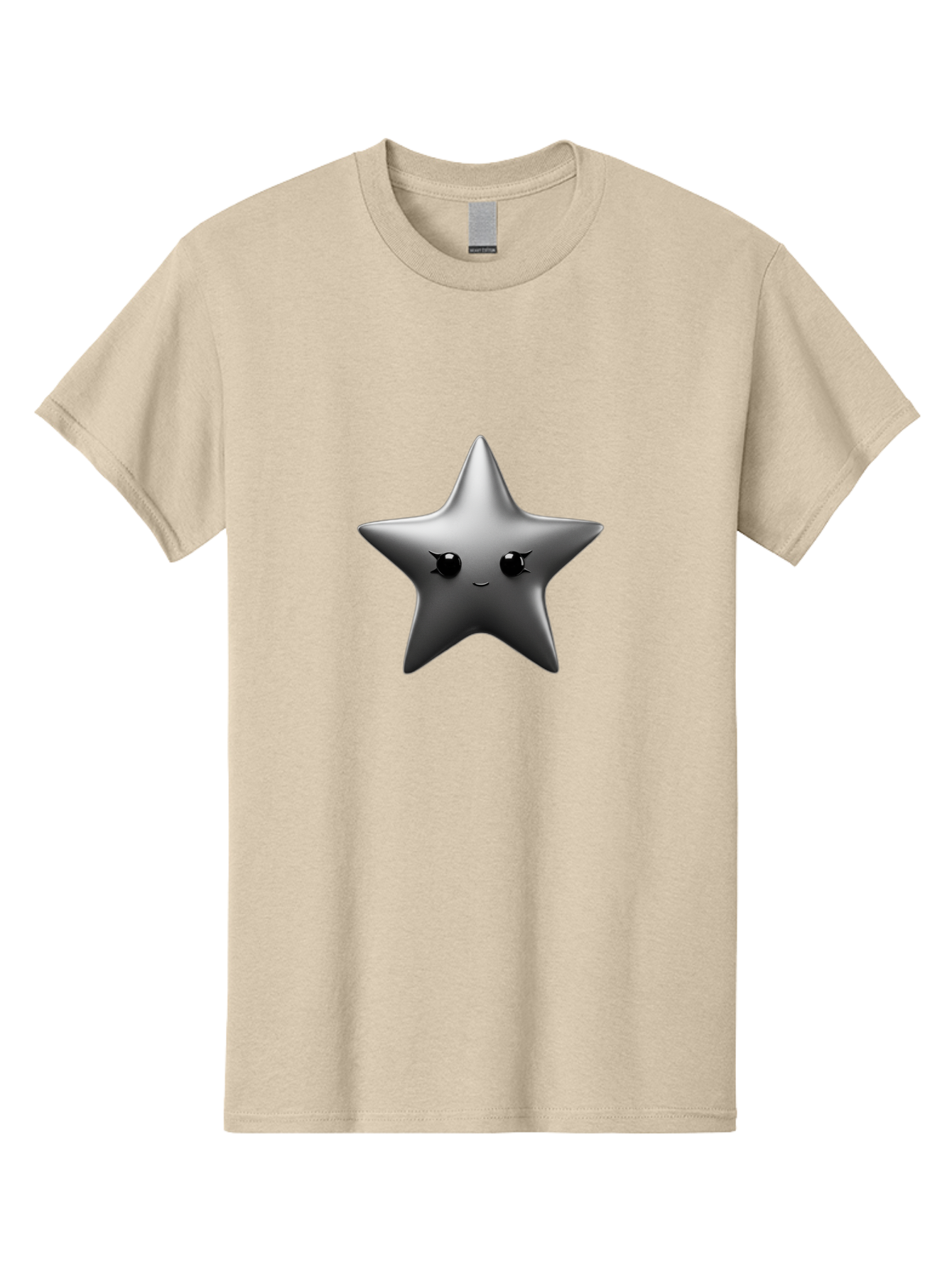 Grey-Star Men'S Graphic Tee, 100% Cotton, Comfortable Casual Summer Wear, Machine Washable, Cartoon Star, Silver Star, Cute Star, Feminine Face, Shiny, Glossy, Adorable, Charming, Whimsical, Fantasy Bad169