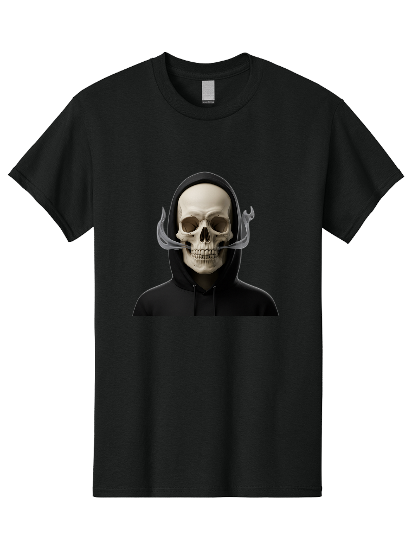 Grim-Reaper-Skull Men'S Graphic Tee, 100% Cotton, Comfortable Casual Summer Wear, Machine Washable, Skull Wearing Hoodie, Ghostly Figure, Surreal Art, Mystical Creature, Dark Fantasy, Eerie Atmosphere, Gothic Style, Mysterious Entity, Bad170