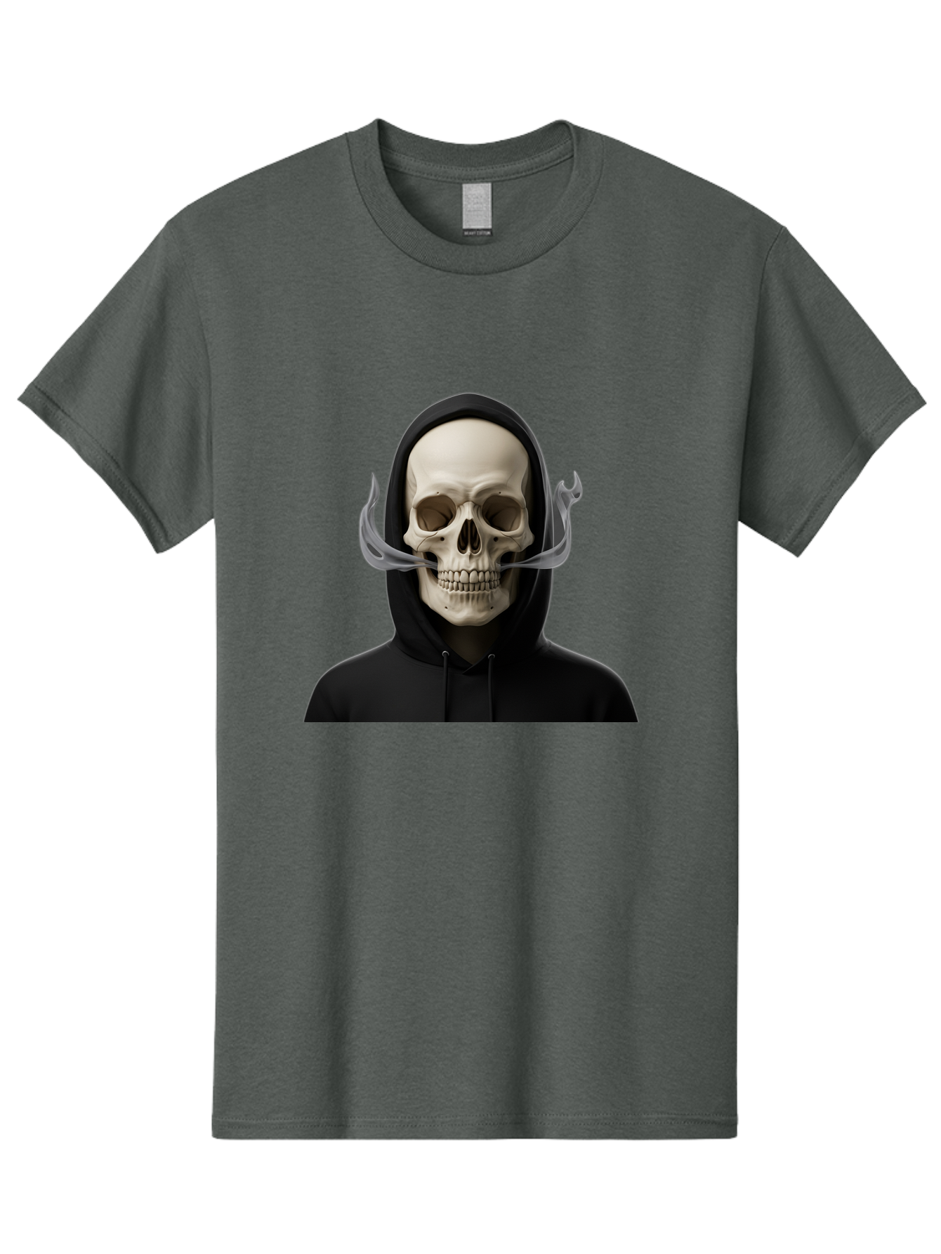 Grim-Reaper-Skull Men'S Graphic Tee, 100% Cotton, Comfortable Casual Summer Wear, Machine Washable, Skull Wearing Hoodie, Ghostly Figure, Surreal Art, Mystical Creature, Dark Fantasy, Eerie Atmosphere, Gothic Style, Mysterious Entity, Bad170