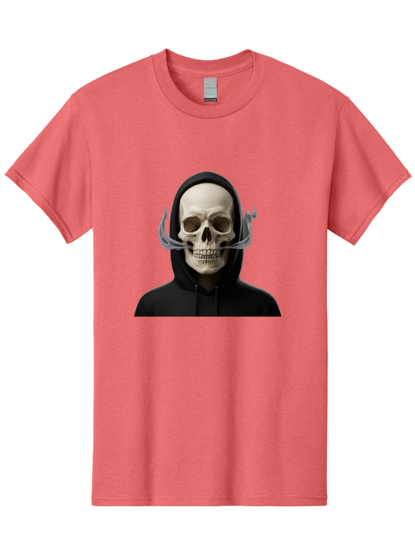 Grim-Reaper-Skull Men'S Graphic Tee, 100% Cotton, Comfortable Casual Summer Wear, Machine Washable, Skull Wearing Hoodie, Ghostly Figure, Surreal Art, Mystical Creature, Dark Fantasy, Eerie Atmosphere, Gothic Style, Mysterious Entity, Bad170