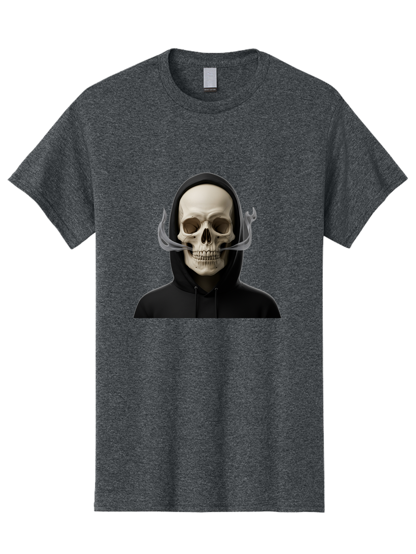 Grim-Reaper-Skull Men'S Graphic Tee, 100% Cotton, Comfortable Casual Summer Wear, Machine Washable, Skull Wearing Hoodie, Ghostly Figure, Surreal Art, Mystical Creature, Dark Fantasy, Eerie Atmosphere, Gothic Style, Mysterious Entity, Bad170
