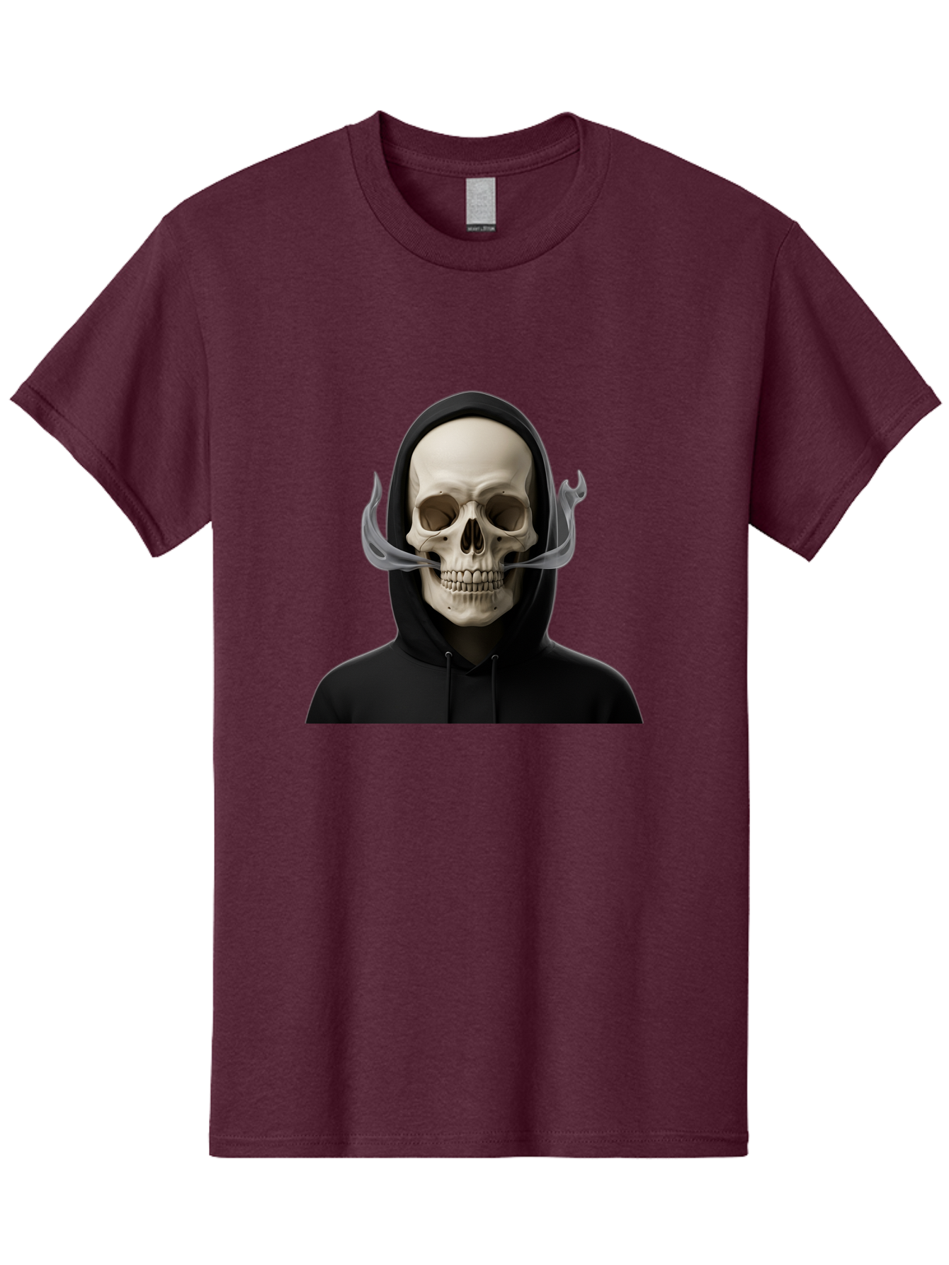 Grim-Reaper-Skull Men'S Graphic Tee, 100% Cotton, Comfortable Casual Summer Wear, Machine Washable, Skull Wearing Hoodie, Ghostly Figure, Surreal Art, Mystical Creature, Dark Fantasy, Eerie Atmosphere, Gothic Style, Mysterious Entity, Bad170