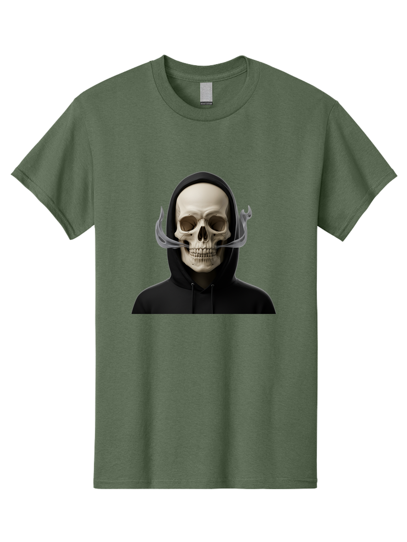Grim-Reaper-Skull Men'S Graphic Tee, 100% Cotton, Comfortable Casual Summer Wear, Machine Washable, Skull Wearing Hoodie, Ghostly Figure, Surreal Art, Mystical Creature, Dark Fantasy, Eerie Atmosphere, Gothic Style, Mysterious Entity, Bad170