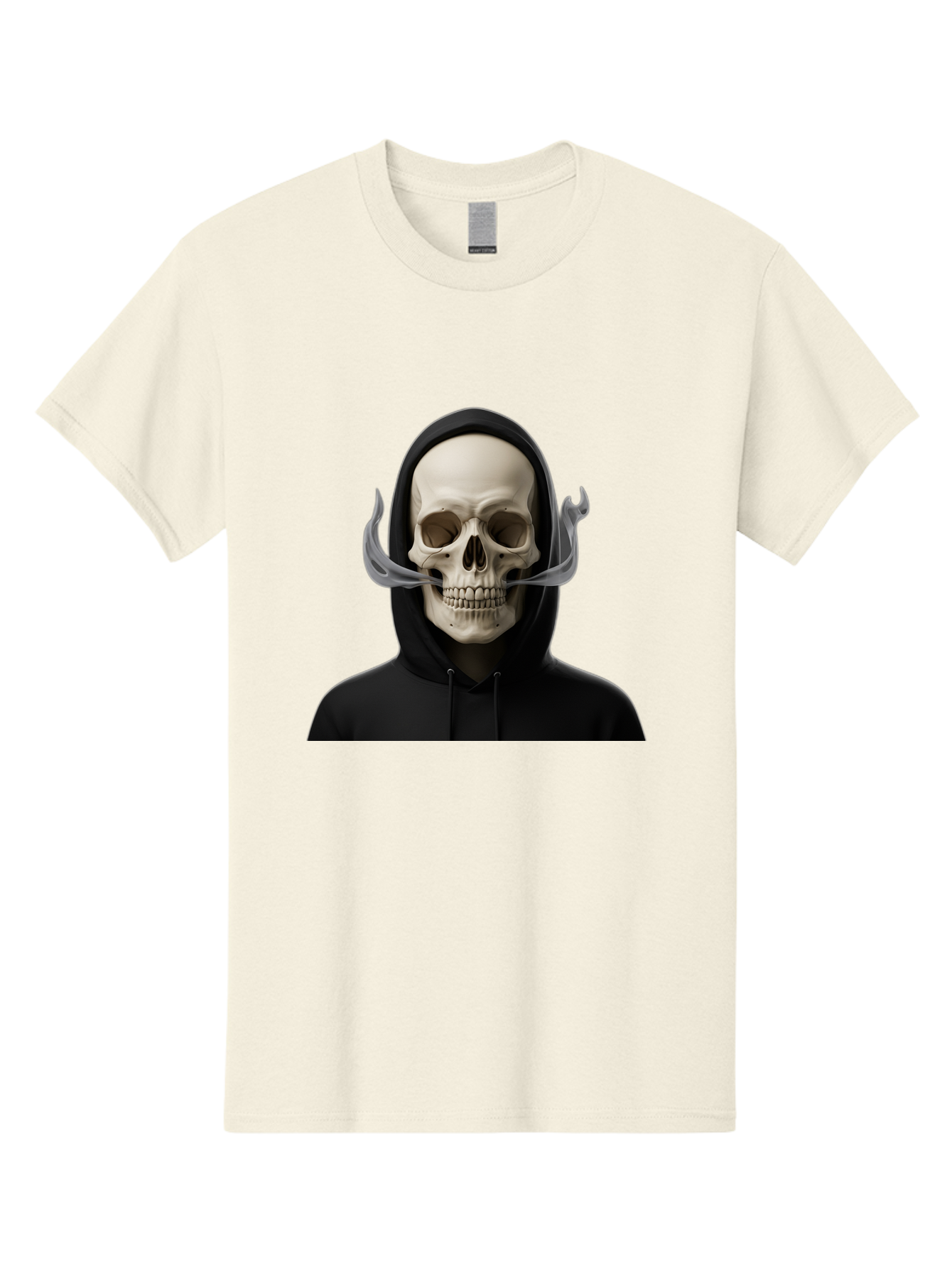 Grim-Reaper-Skull Men'S Graphic Tee, 100% Cotton, Comfortable Casual Summer Wear, Machine Washable, Skull Wearing Hoodie, Ghostly Figure, Surreal Art, Mystical Creature, Dark Fantasy, Eerie Atmosphere, Gothic Style, Mysterious Entity, Bad170