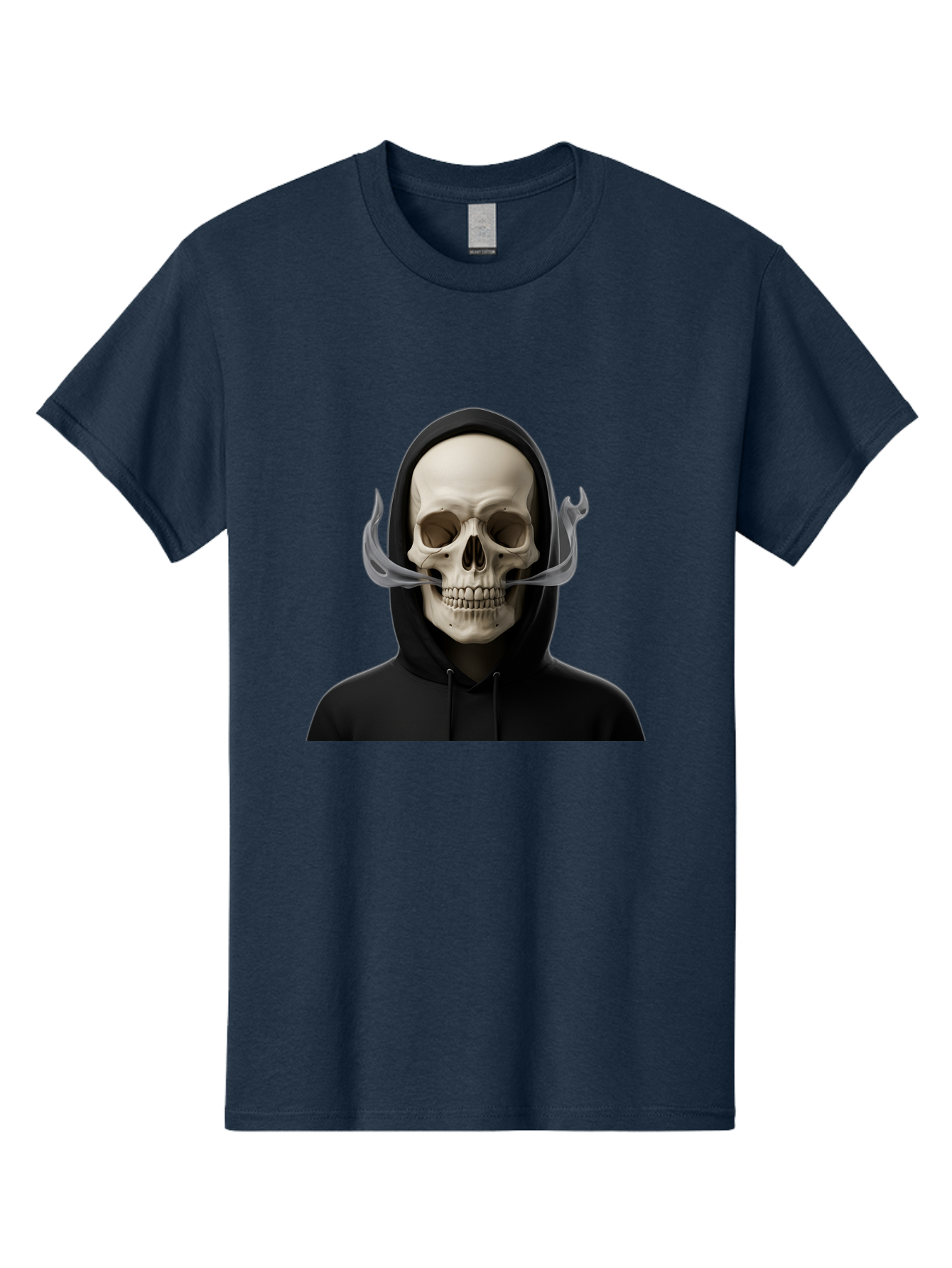 Grim-Reaper-Skull Men'S Graphic Tee, 100% Cotton, Comfortable Casual Summer Wear, Machine Washable, Skull Wearing Hoodie, Ghostly Figure, Surreal Art, Mystical Creature, Dark Fantasy, Eerie Atmosphere, Gothic Style, Mysterious Entity, Bad170