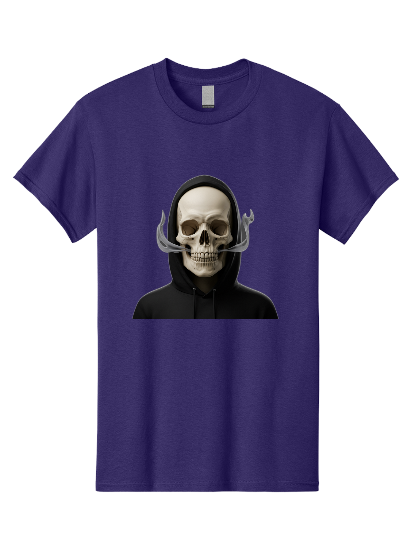 Grim-Reaper-Skull Men'S Graphic Tee, 100% Cotton, Comfortable Casual Summer Wear, Machine Washable, Skull Wearing Hoodie, Ghostly Figure, Surreal Art, Mystical Creature, Dark Fantasy, Eerie Atmosphere, Gothic Style, Mysterious Entity, Bad170