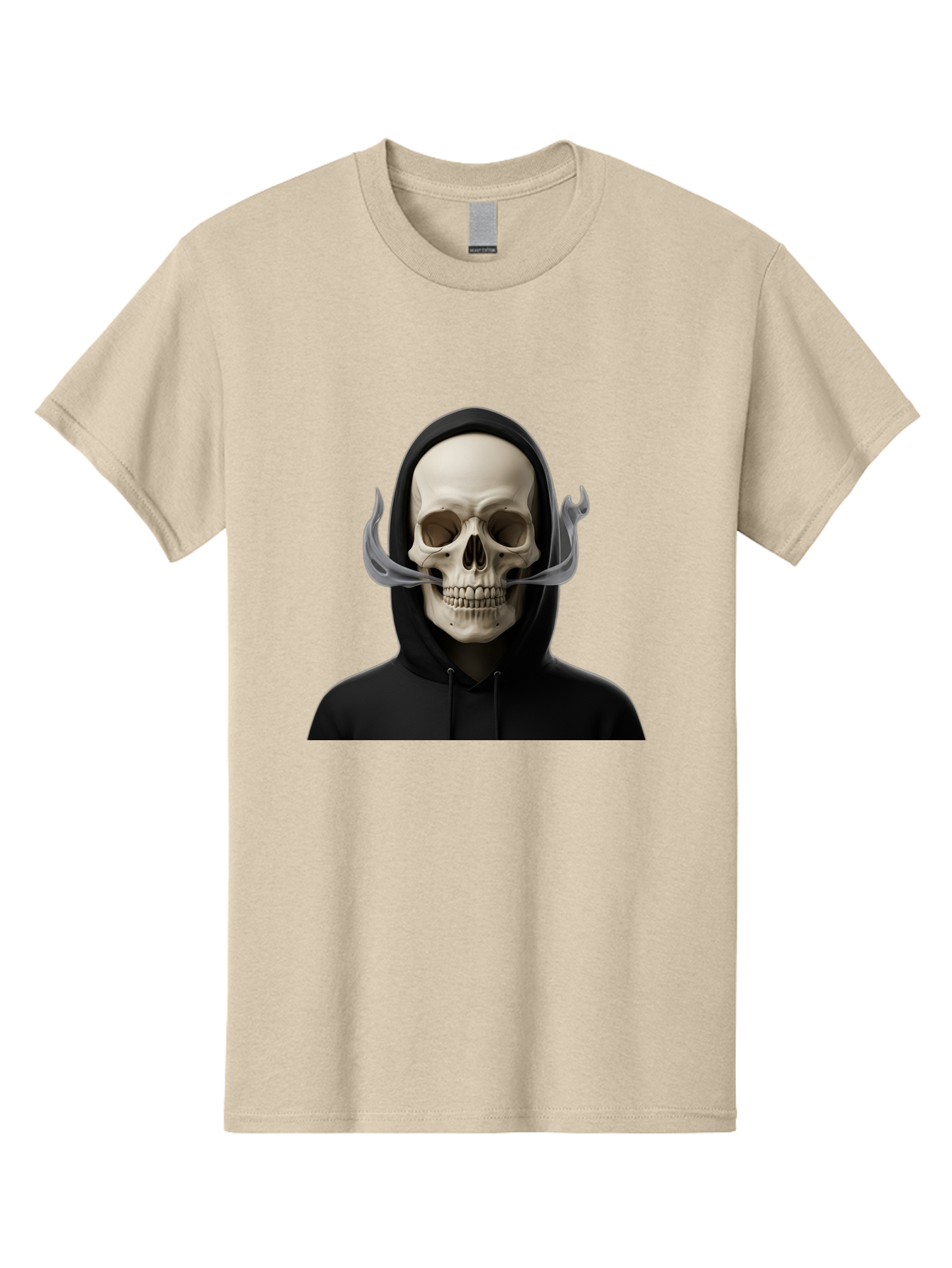Grim-Reaper-Skull Men'S Graphic Tee, 100% Cotton, Comfortable Casual Summer Wear, Machine Washable, Skull Wearing Hoodie, Ghostly Figure, Surreal Art, Mystical Creature, Dark Fantasy, Eerie Atmosphere, Gothic Style, Mysterious Entity, Bad170
