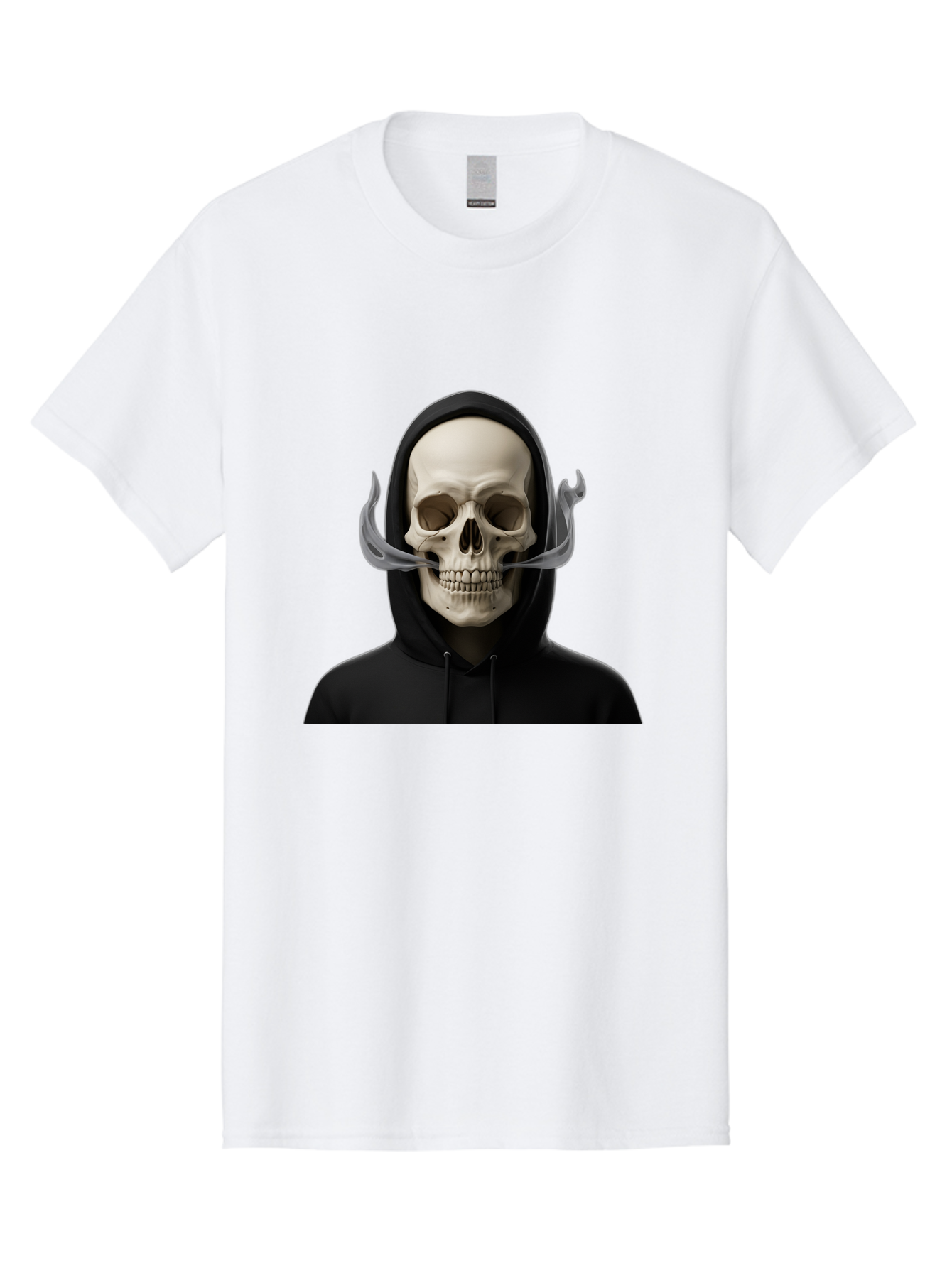 Grim-Reaper-Skull Men'S Graphic Tee, 100% Cotton, Comfortable Casual Summer Wear, Machine Washable, Skull Wearing Hoodie, Ghostly Figure, Surreal Art, Mystical Creature, Dark Fantasy, Eerie Atmosphere, Gothic Style, Mysterious Entity, Bad170