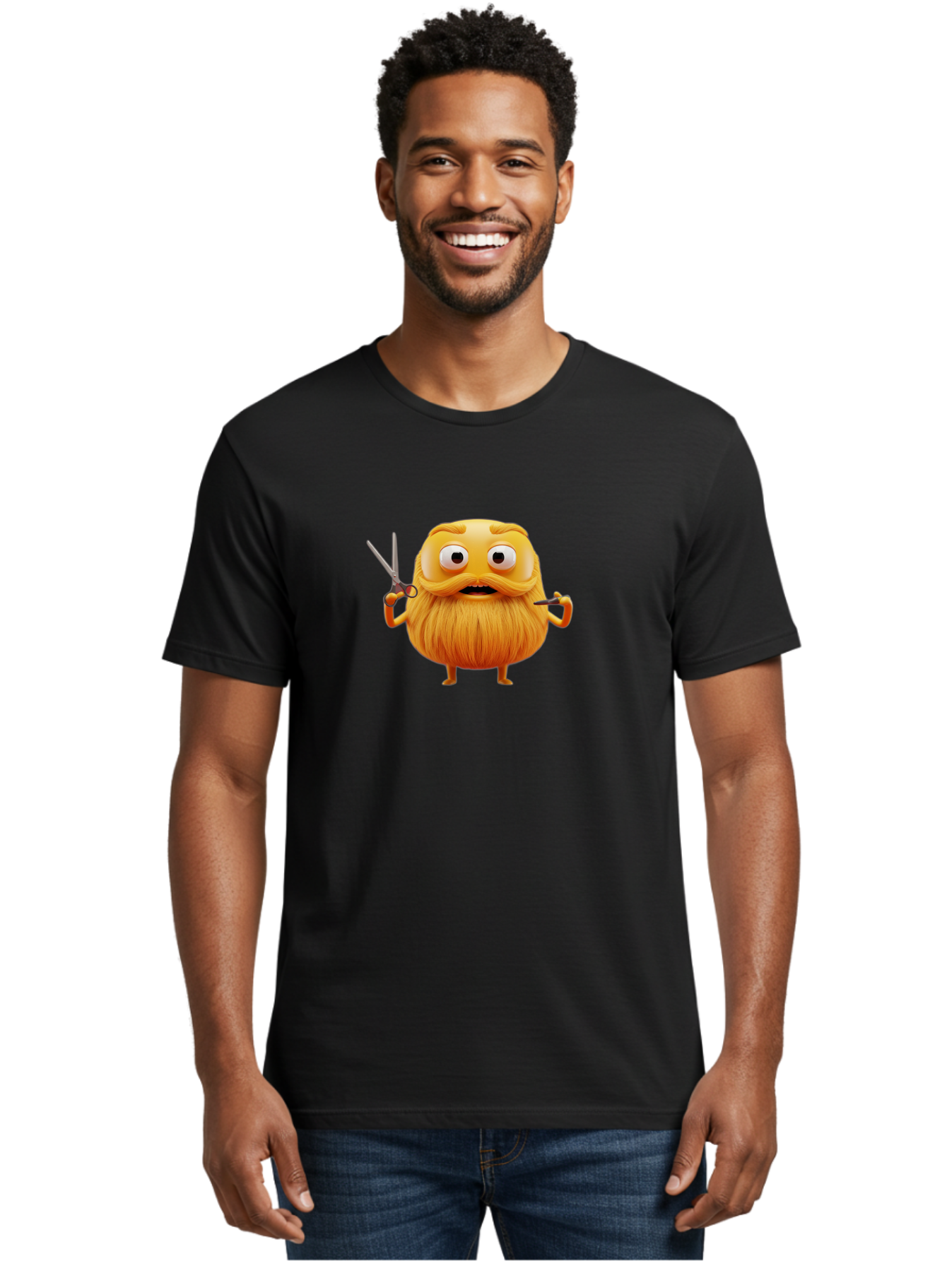 Grooming-Character Men'S Graphic Tee, 100% Cotton, Comfortable Casual Summer Wear, Machine Washable, Anthropomorphic Bread, Cartoon Character, Grooming, Scissors, Comb, Funny, Quirky, Humorous, Cartoon Style, Bread Character, Mustache, Beard Bad171