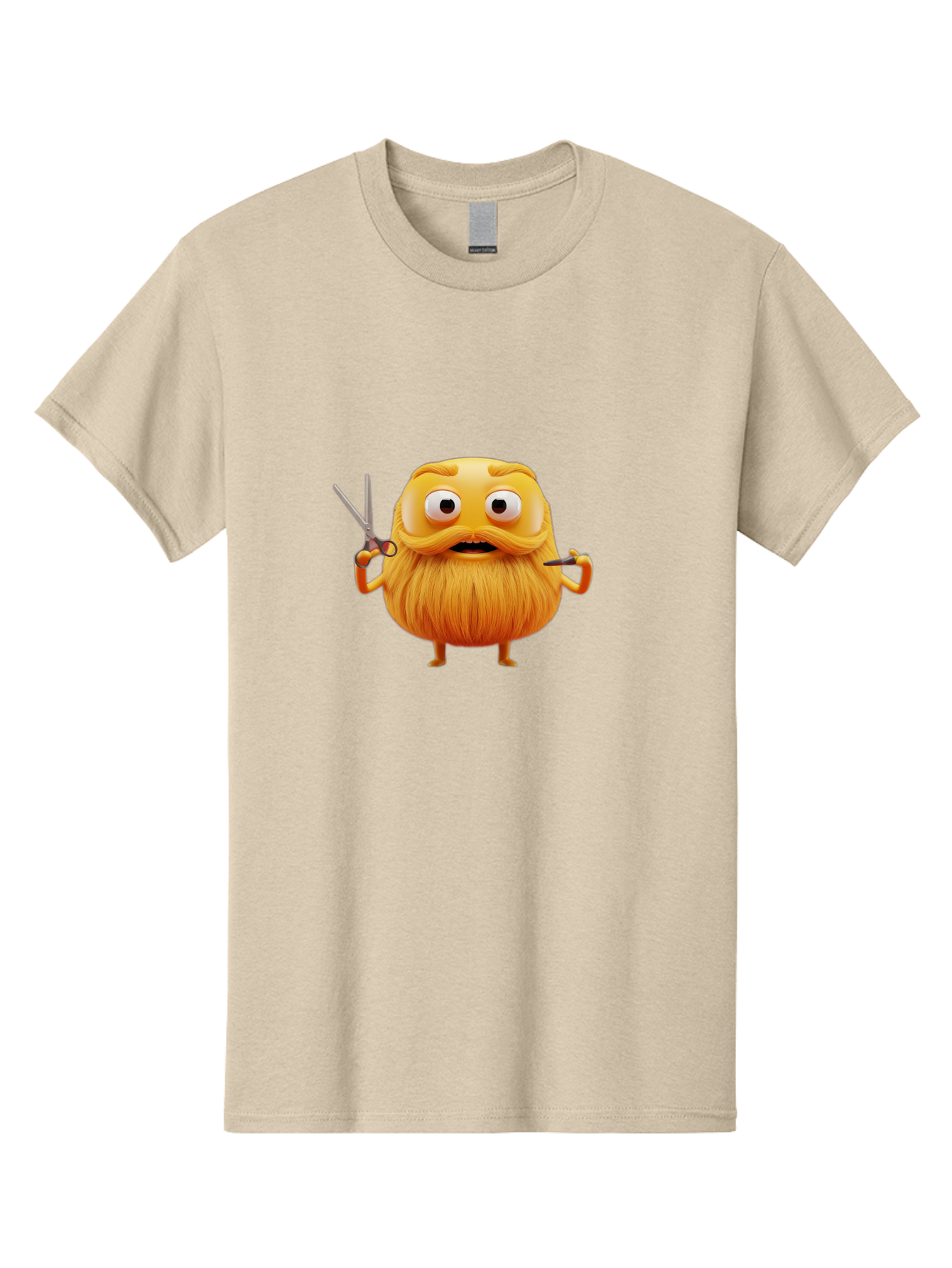 Grooming-Character Men'S Graphic Tee, 100% Cotton, Comfortable Casual Summer Wear, Machine Washable, Anthropomorphic Bread, Cartoon Character, Grooming, Scissors, Comb, Funny, Quirky, Humorous, Cartoon Style, Bread Character, Mustache, Beard Bad171