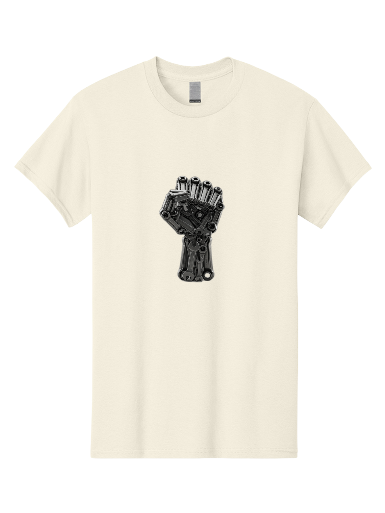 Gun-Hand Men'S Graphic Tee, 100% Cotton, Comfortable Casual Summer Wear, Machine Washable, Hand Made From Guns, Gun Violence, Protest Art, Mechanical Hand, Creative Sculpture, Social Commentary, Symbolic Representation, Powerful Statement, Bad173
