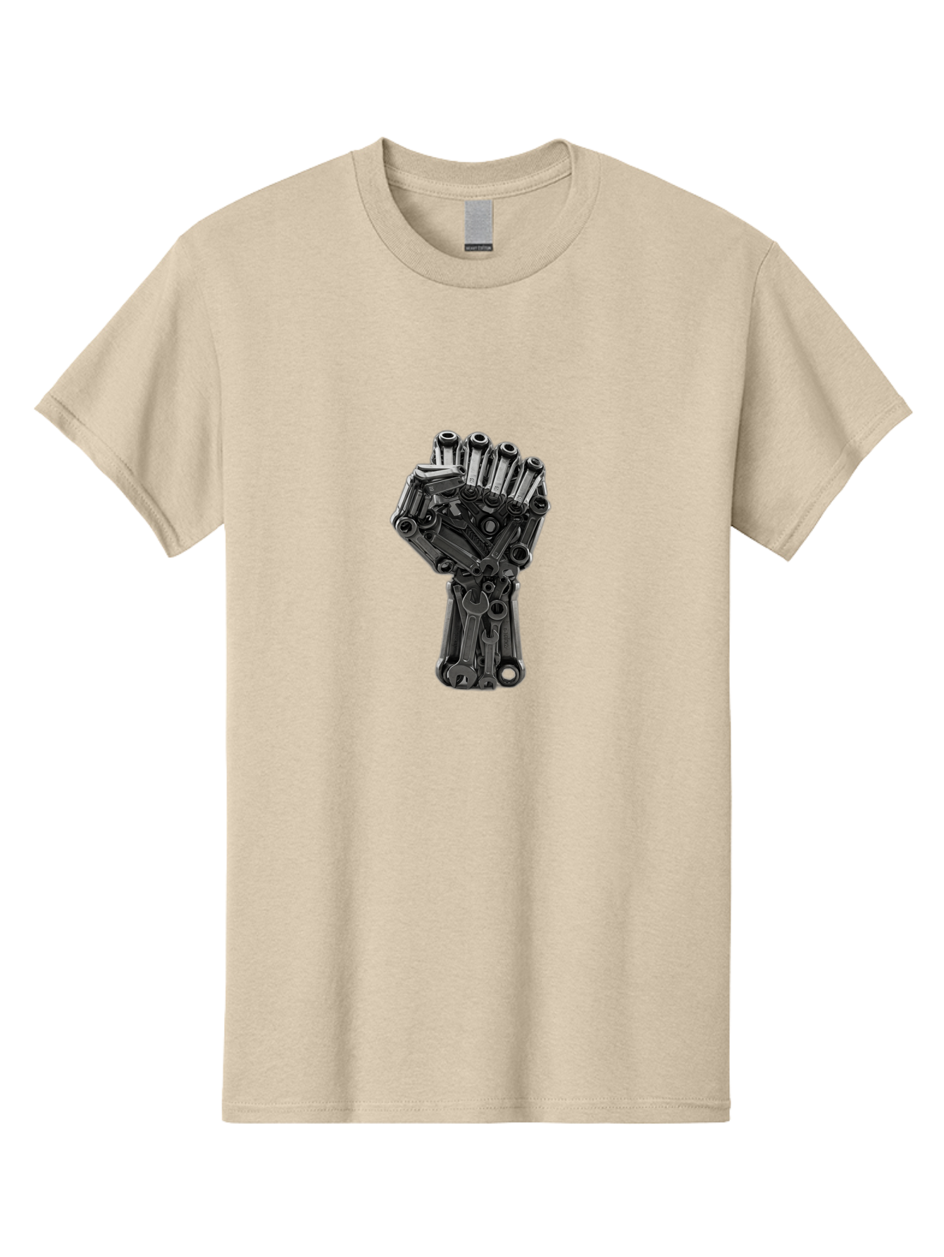 Gun-Hand Men'S Graphic Tee, 100% Cotton, Comfortable Casual Summer Wear, Machine Washable, Hand Made From Guns, Gun Violence, Protest Art, Mechanical Hand, Creative Sculpture, Social Commentary, Symbolic Representation, Powerful Statement, Bad173