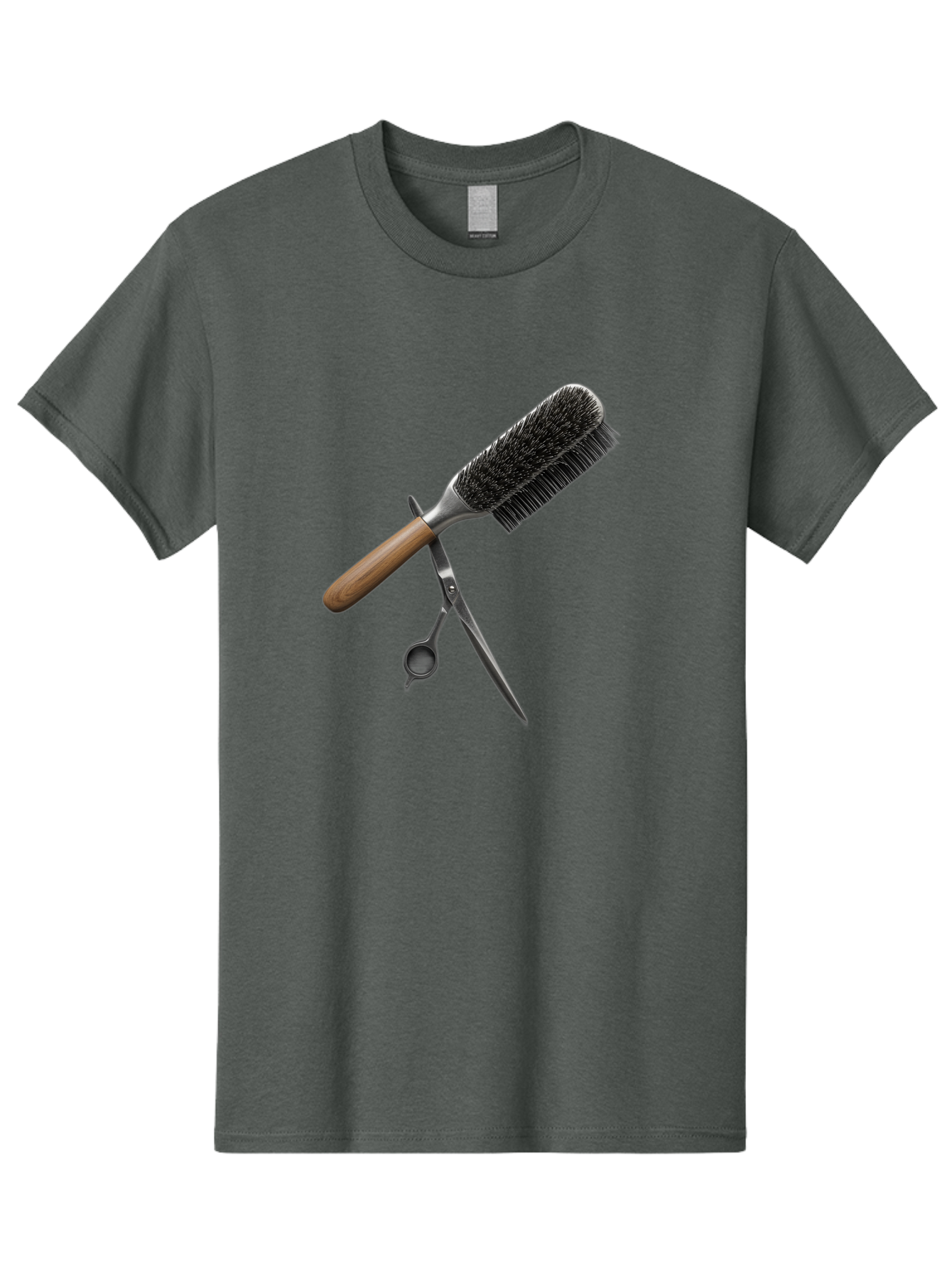 Hairbrush-And-Scissors Men'S Graphic Tee, 100% Cotton, Comfortable Casual Summer Wear, Machine Washable, Hair Cutting Tools, Hair Care, Styling Equipment, Salon Essentials, Grooming Accessories, Round Brush, Scissors Bad175