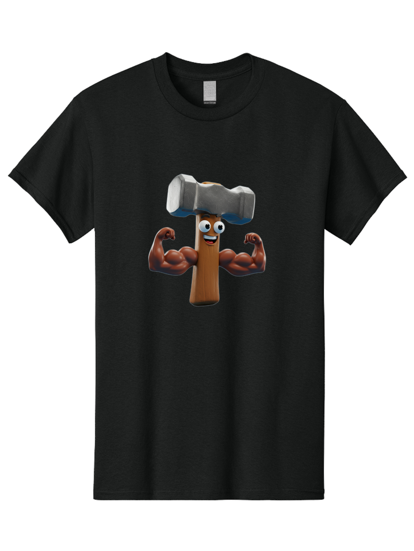 Hammer Men'S Graphic Tee, 100% Cotton, Comfortable Casual Summer Wear, Machine Washable, Cartoon Nail, Muscular Arms, Flexing Biceps, Funny Character, Hammer On Head, Playful Humor, Comical Pose, Anthropomorphic Object, Whimsical Design Bad182
