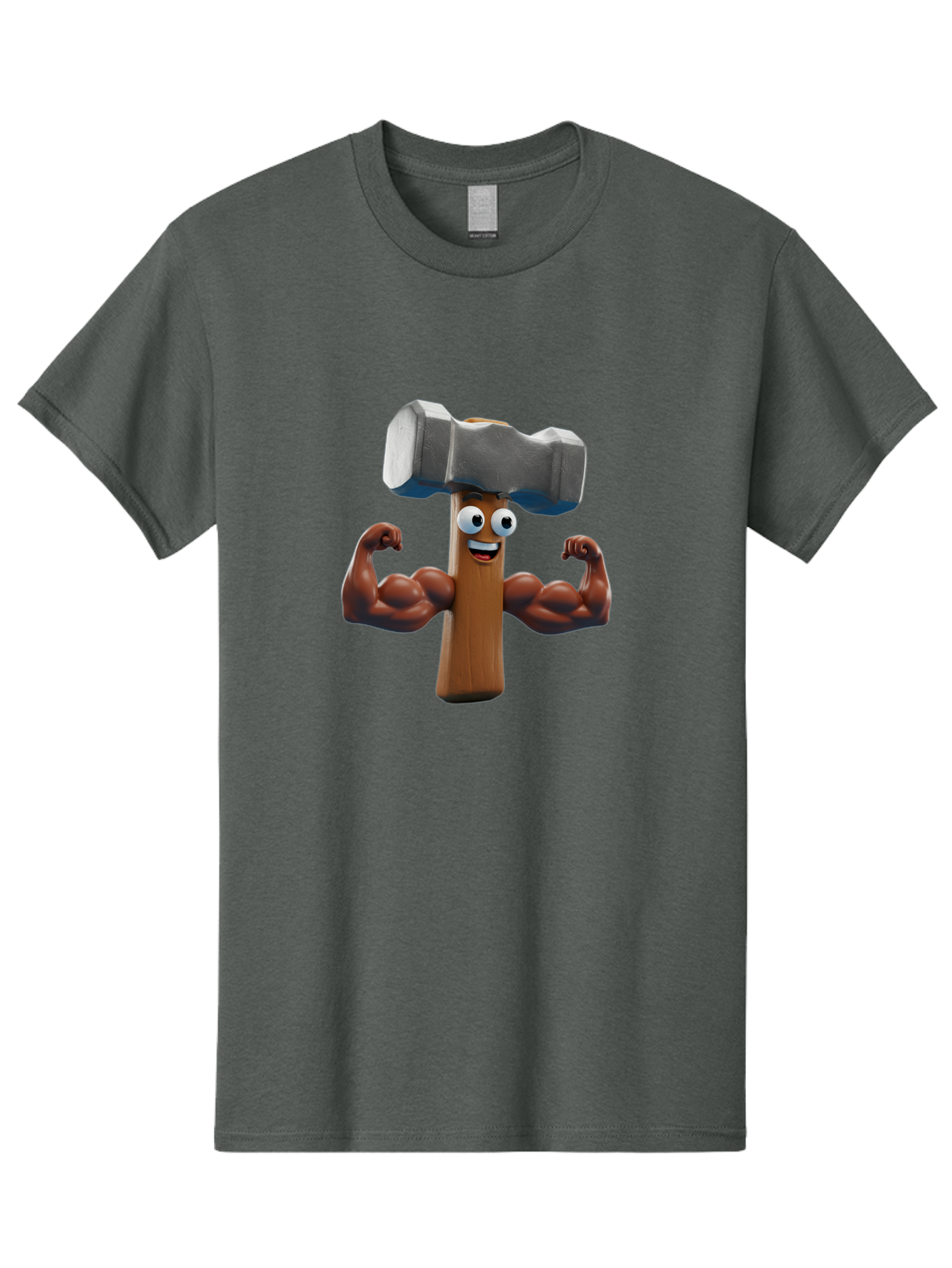 Hammer Men'S Graphic Tee, 100% Cotton, Comfortable Casual Summer Wear, Machine Washable, Cartoon Nail, Muscular Arms, Flexing Biceps, Funny Character, Hammer On Head, Playful Humor, Comical Pose, Anthropomorphic Object, Whimsical Design Bad182