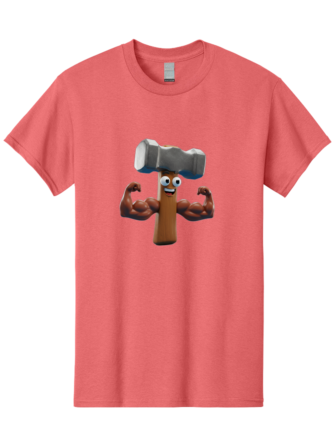 Hammer Men'S Graphic Tee, 100% Cotton, Comfortable Casual Summer Wear, Machine Washable, Cartoon Nail, Muscular Arms, Flexing Biceps, Funny Character, Hammer On Head, Playful Humor, Comical Pose, Anthropomorphic Object, Whimsical Design Bad182