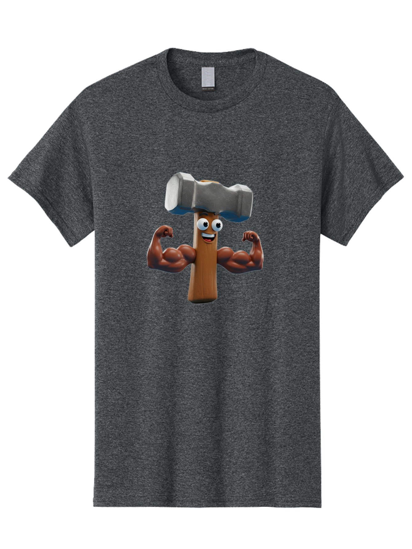 Hammer Men'S Graphic Tee, 100% Cotton, Comfortable Casual Summer Wear, Machine Washable, Cartoon Nail, Muscular Arms, Flexing Biceps, Funny Character, Hammer On Head, Playful Humor, Comical Pose, Anthropomorphic Object, Whimsical Design Bad182