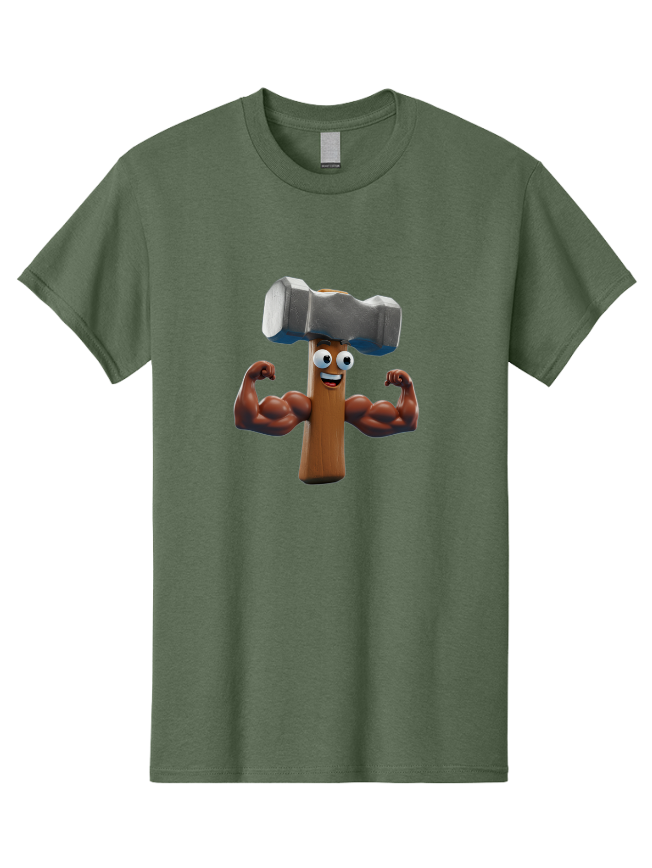 Hammer Men'S Graphic Tee, 100% Cotton, Comfortable Casual Summer Wear, Machine Washable, Cartoon Nail, Muscular Arms, Flexing Biceps, Funny Character, Hammer On Head, Playful Humor, Comical Pose, Anthropomorphic Object, Whimsical Design Bad182