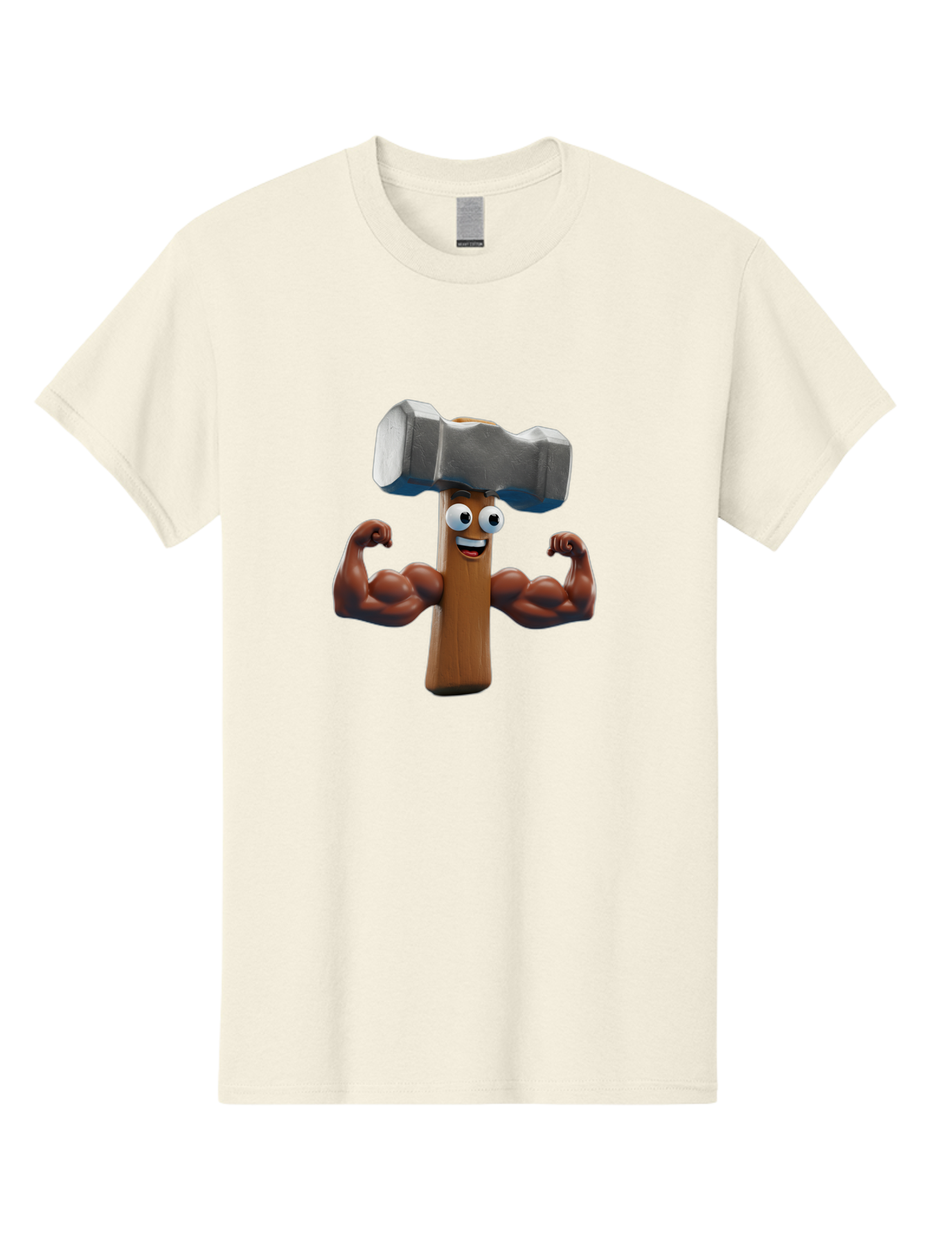Hammer Men'S Graphic Tee, 100% Cotton, Comfortable Casual Summer Wear, Machine Washable, Cartoon Nail, Muscular Arms, Flexing Biceps, Funny Character, Hammer On Head, Playful Humor, Comical Pose, Anthropomorphic Object, Whimsical Design Bad182