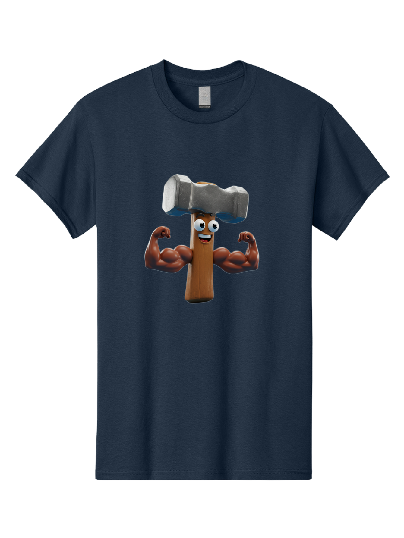Hammer Men'S Graphic Tee, 100% Cotton, Comfortable Casual Summer Wear, Machine Washable, Cartoon Nail, Muscular Arms, Flexing Biceps, Funny Character, Hammer On Head, Playful Humor, Comical Pose, Anthropomorphic Object, Whimsical Design Bad182