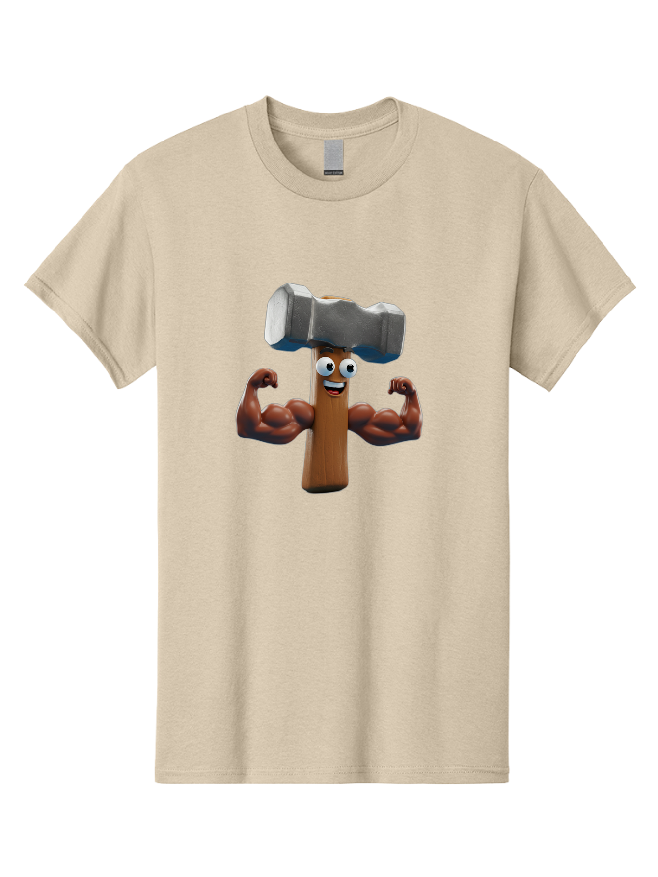 Hammer Men'S Graphic Tee, 100% Cotton, Comfortable Casual Summer Wear, Machine Washable, Cartoon Nail, Muscular Arms, Flexing Biceps, Funny Character, Hammer On Head, Playful Humor, Comical Pose, Anthropomorphic Object, Whimsical Design Bad182