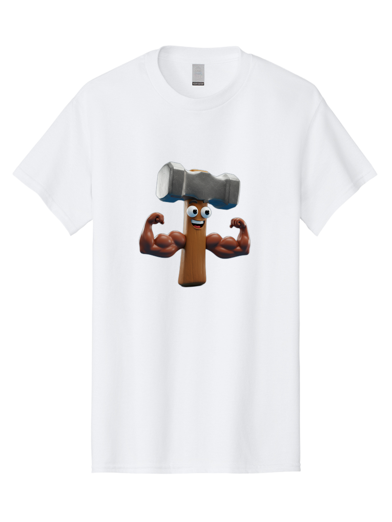 Hammer Men'S Graphic Tee, 100% Cotton, Comfortable Casual Summer Wear, Machine Washable, Cartoon Nail, Muscular Arms, Flexing Biceps, Funny Character, Hammer On Head, Playful Humor, Comical Pose, Anthropomorphic Object, Whimsical Design Bad182