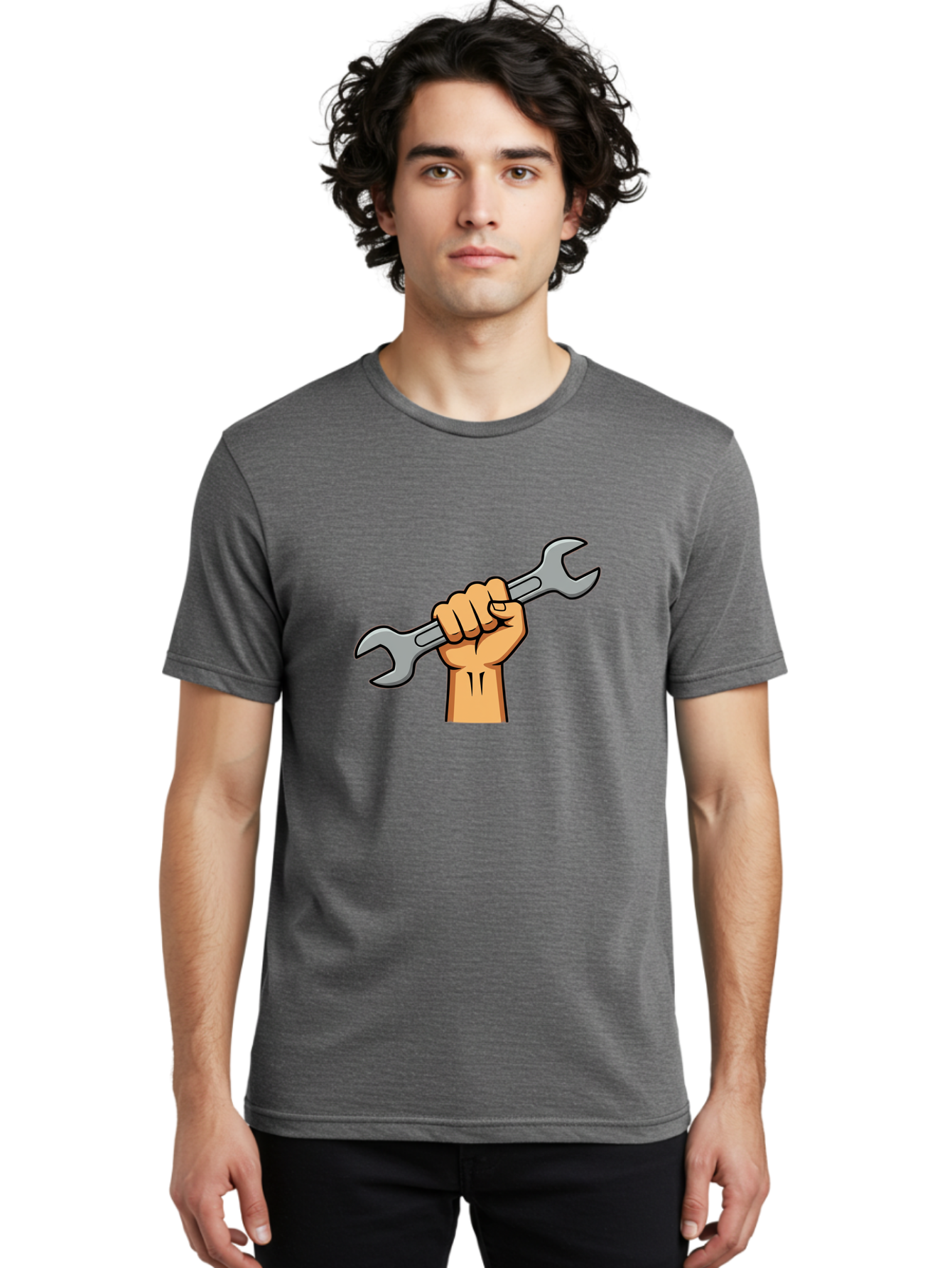Hand-Holding-Spanner-1 Men'S Graphic Tee, 100% Cotton, Comfortable Casual Summer Wear, Machine Washable, Hand Holding Wrench, Adjustable Wrench, Hand Tool, Diy Repair, Handyman Tools, Repair Work, Maintenance Task, Mechanical Repair Bad183