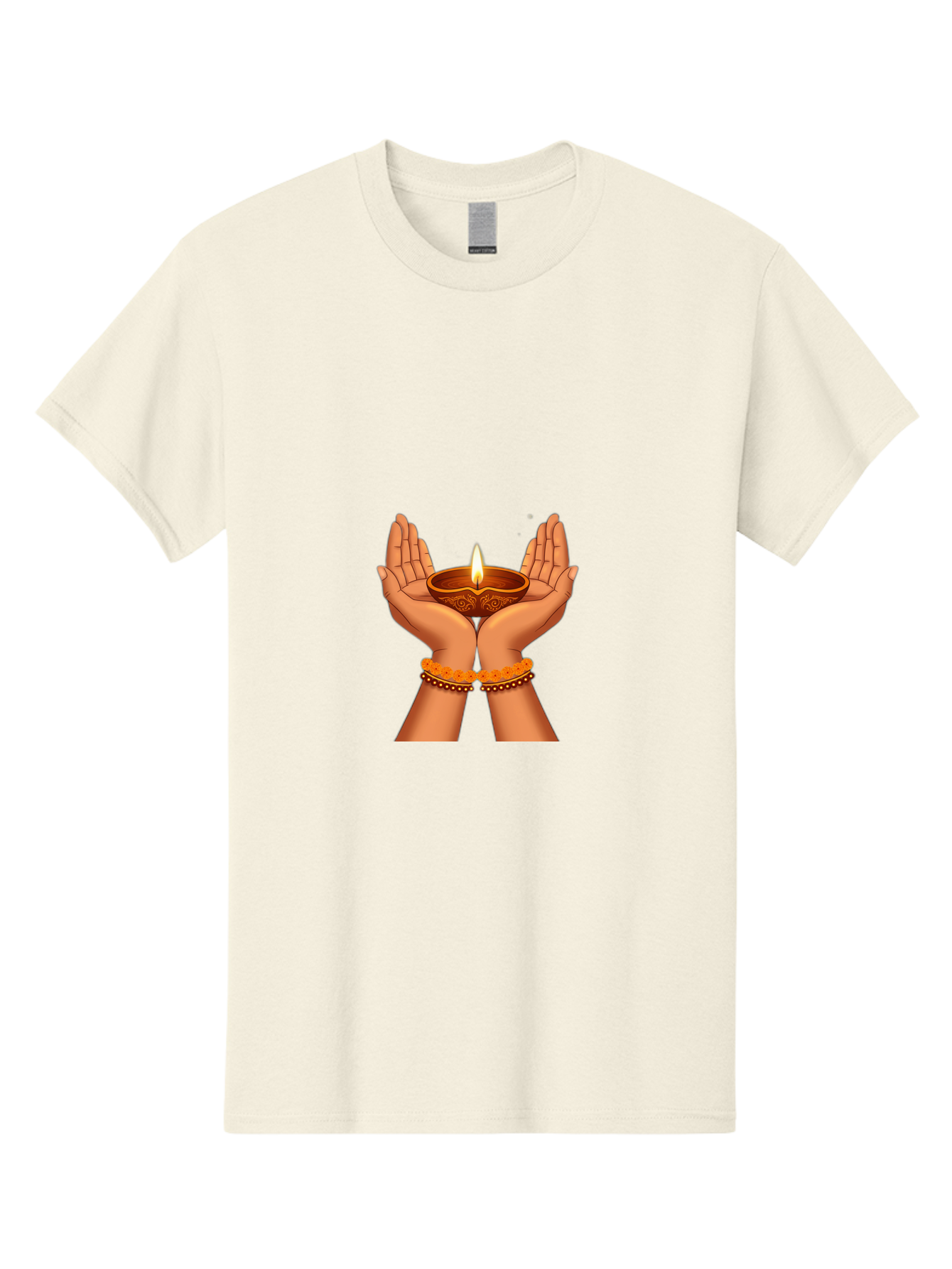 Hands-Holding-Diwali-Diya Men'S Graphic Tee, 100% Cotton, Comfortable Casual Summer Wear, Machine Washable, Hands Holding Diya, Diwali Celebration, Traditional Lamp, Indian Culture, Festive Atmosphere, Religious Symbol, Peace, Prosperity, Bad187