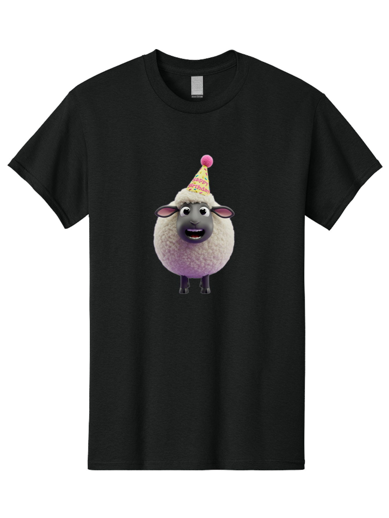 Happy-Birthday-Sheep Men'S Graphic Tee, 100% Cotton, Comfortable Casual Summer Wear, Machine Washable, Sheep In Party Hat, Happy Birthday, Cute Cartoon Character, Funny Animal, Celebration, Birthday Party, Fluffy Sheep, Cartoon Sheep, Bad189